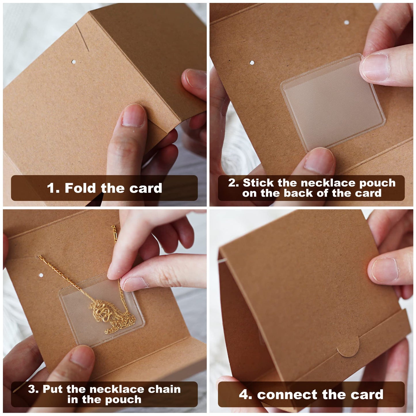 Temlum 50 Pcs Standing Jewelry Cards with Necklace Pouch, Earring Holder Cards Earring Cards for Selling Necklace Earring Packaging for Small Business Jewelry Packaging Supplies