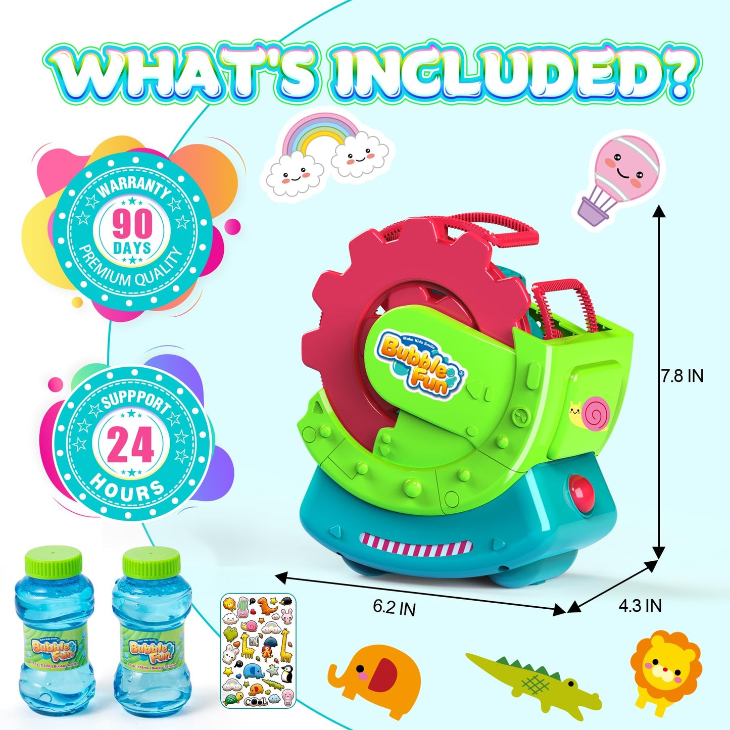Bubble Machine for Toddlers Kids & Pets, with 8oz Safe Solution, Extra Large & Bubbles in Bubble Maker, Children & Pets Dog Toys Gift, Indoor/Outdoor Birthday Wedding Party Bubble Blower