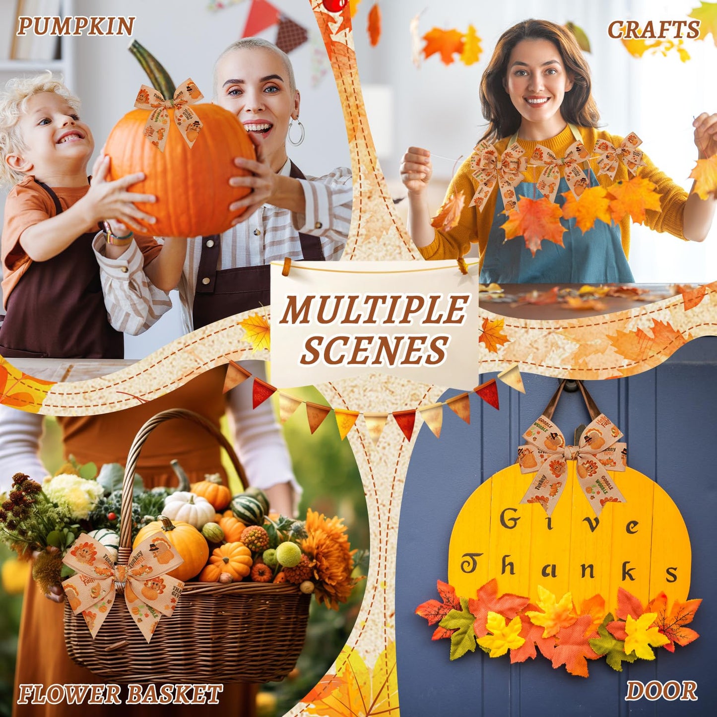 Chuangdi Turkey Print Ribbon 1.5 Inch 20 Yards Grosgrain Fall Ribbon Craft for Thanksgiving Party Decor Hair Bows Headbands Making and Craft Wrapping