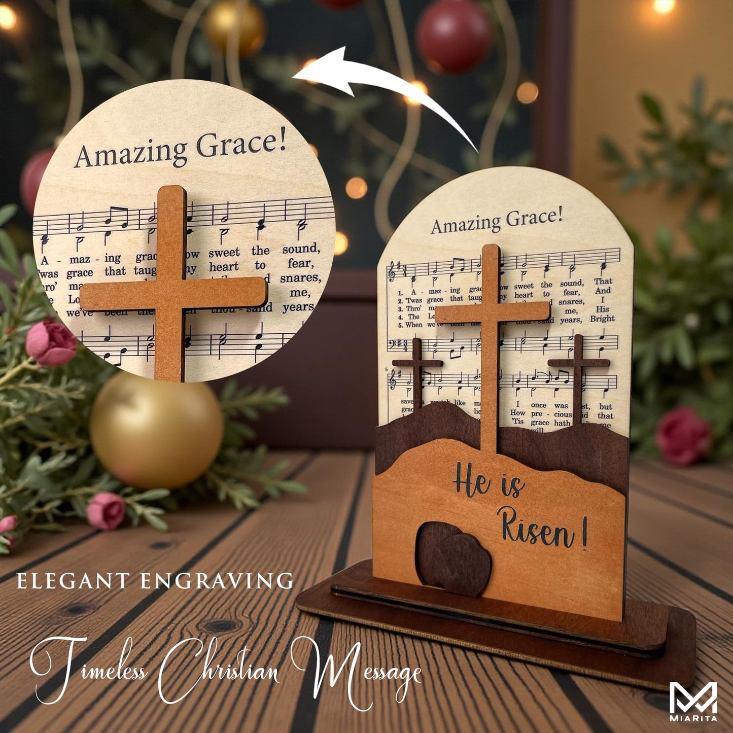 He Is Risen Sign Easter Decorations For Home, Amazing Grace Layered Wood Plaque, Easter Gifts For Women, Men, Adults, Religious Christian Gifts For Women