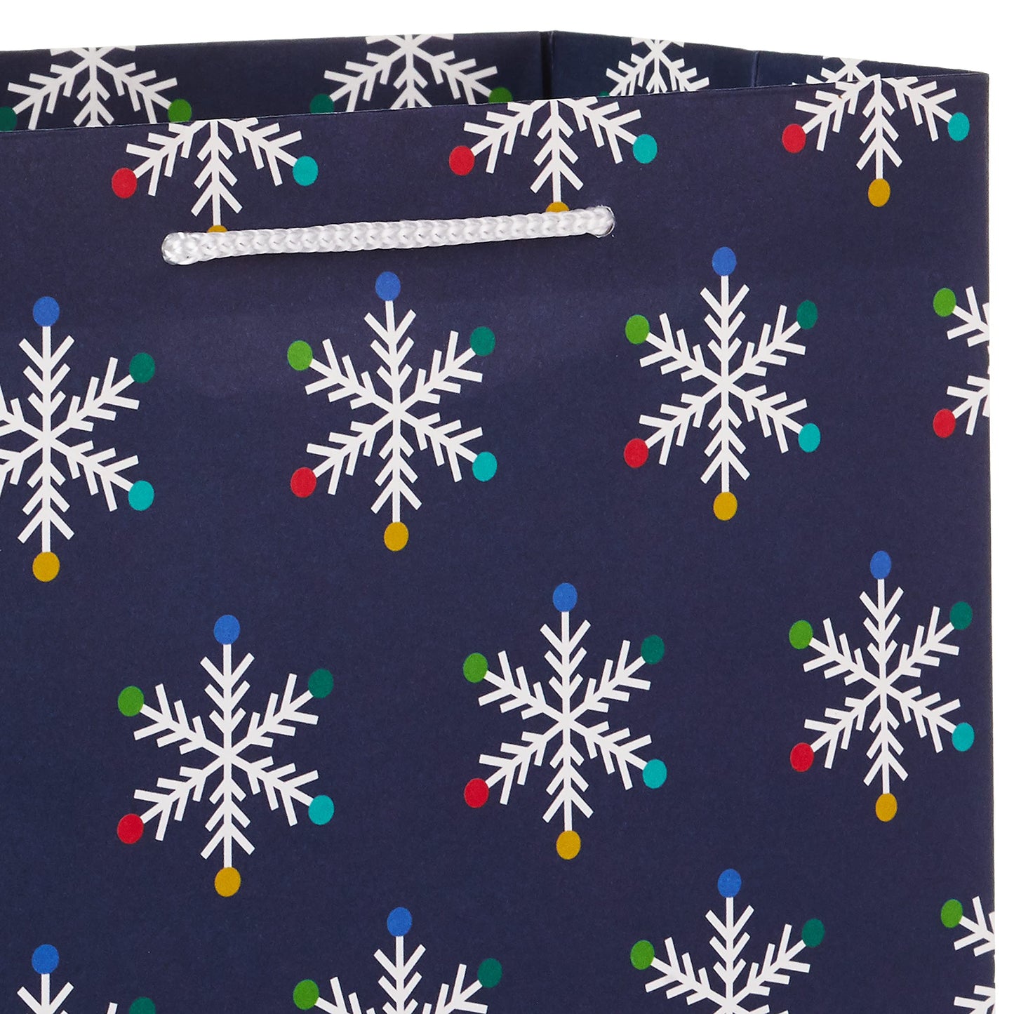 9" Christmas Gift Bags (6 Medium Bags, 3 Designs: Red Polka Dot, Colorful Trees, Navy Snowflake) for Holiday Partes, Winter Weddings, Birthdays