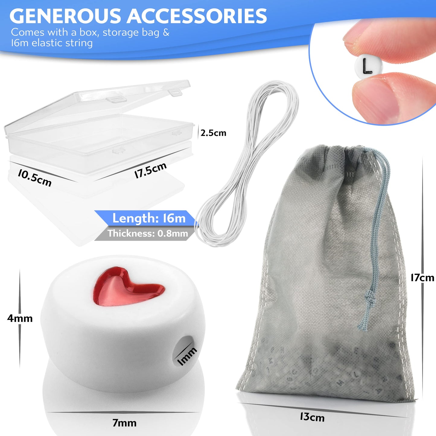 Stylo 800 PCS Letter Beads for Bracelets, Colorful Alphabet Beads for Jewelry Making with Acrylic Round Beads, Heart, Star Charms and 52' Elastic String Thread