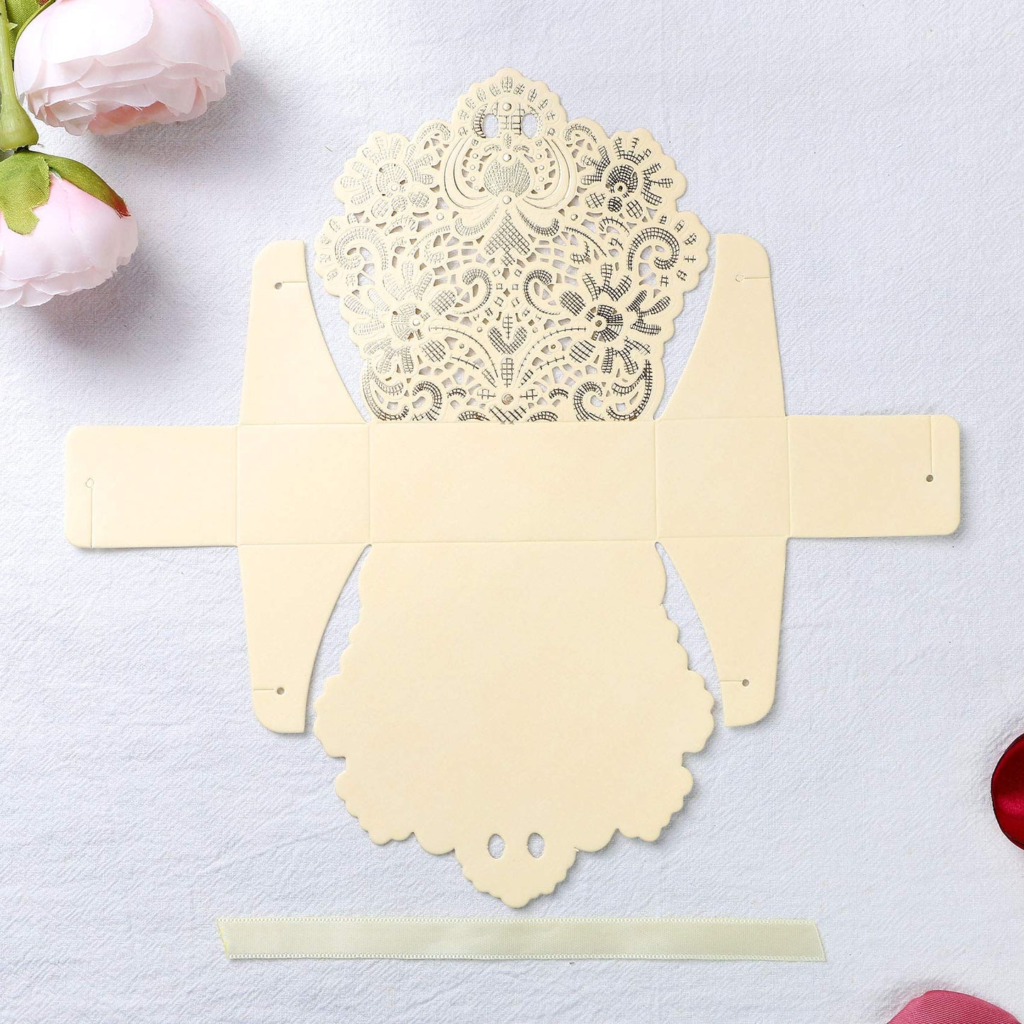 ponatia 50 PCS Laser Cut With Ribbon Wedding Party Favor Box, Wedding Gift Box, Chocolate Candy and Gift Boxes Paper bags for packaging(Gold)