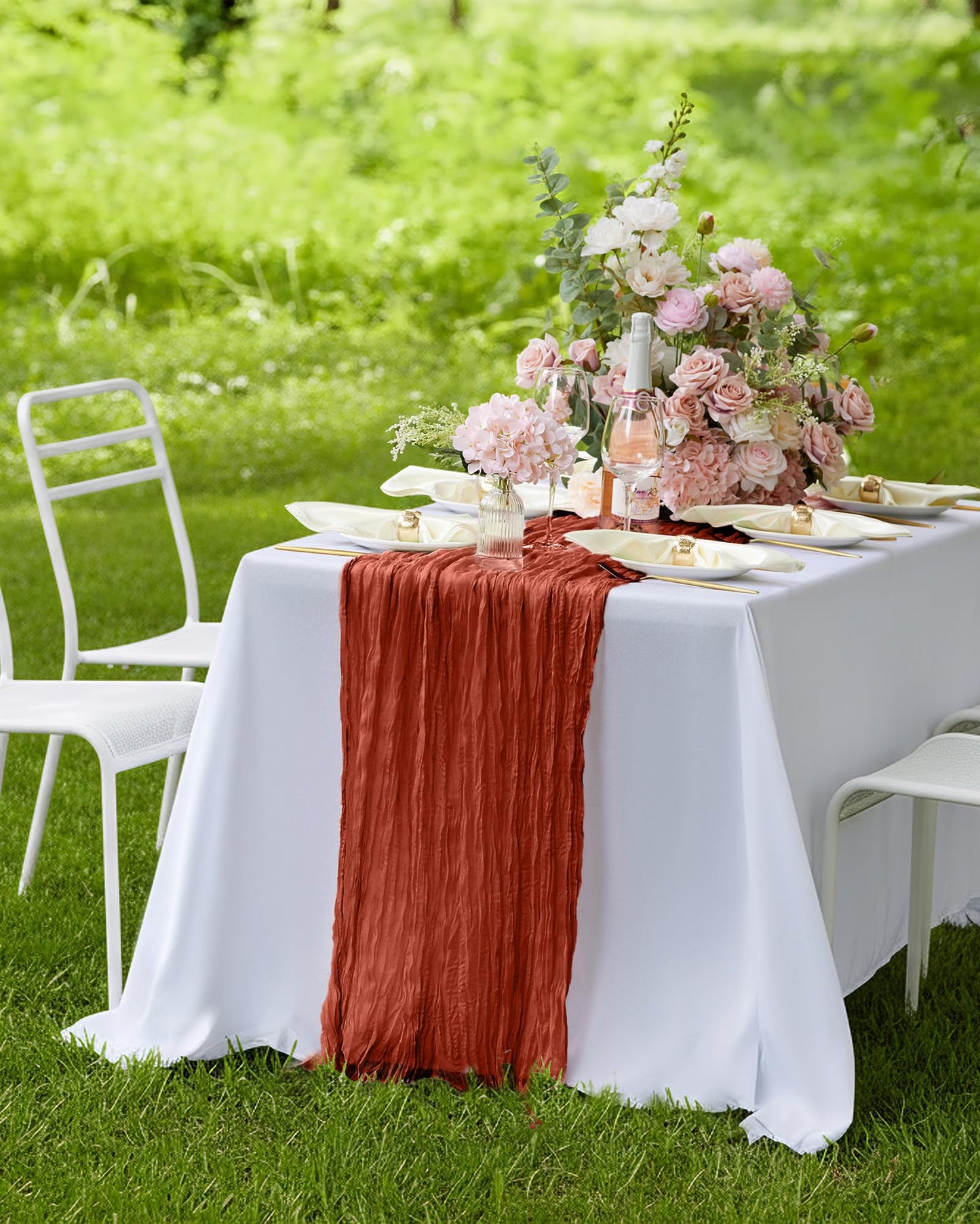 2-Pack Fall Thanksgiving Table Runner, 120'' Boho Table Cloth Decorations for Party, Baby Shower, Wedding and Farmhouse, Fabric Room Decor, Rust, Terracotta