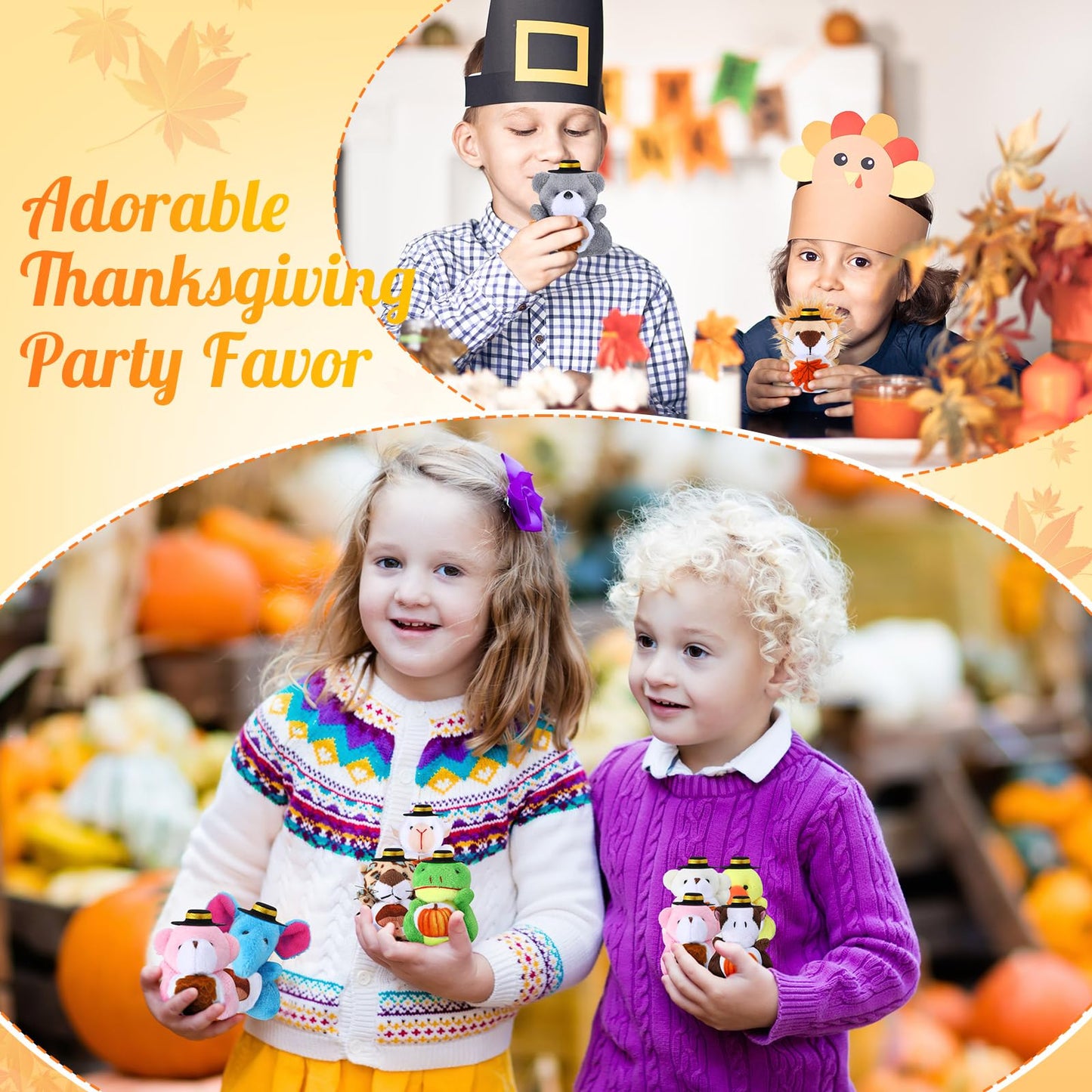24 Mini Thanksgiving Stuffed Animal Set Fall Small Thanksgiving Stuffed Animal Bulk Autumn Plush Toy Keychain Decor for Fall Party Favors Tree Ornament Goodie Bag Fillers Gift 3 Inch