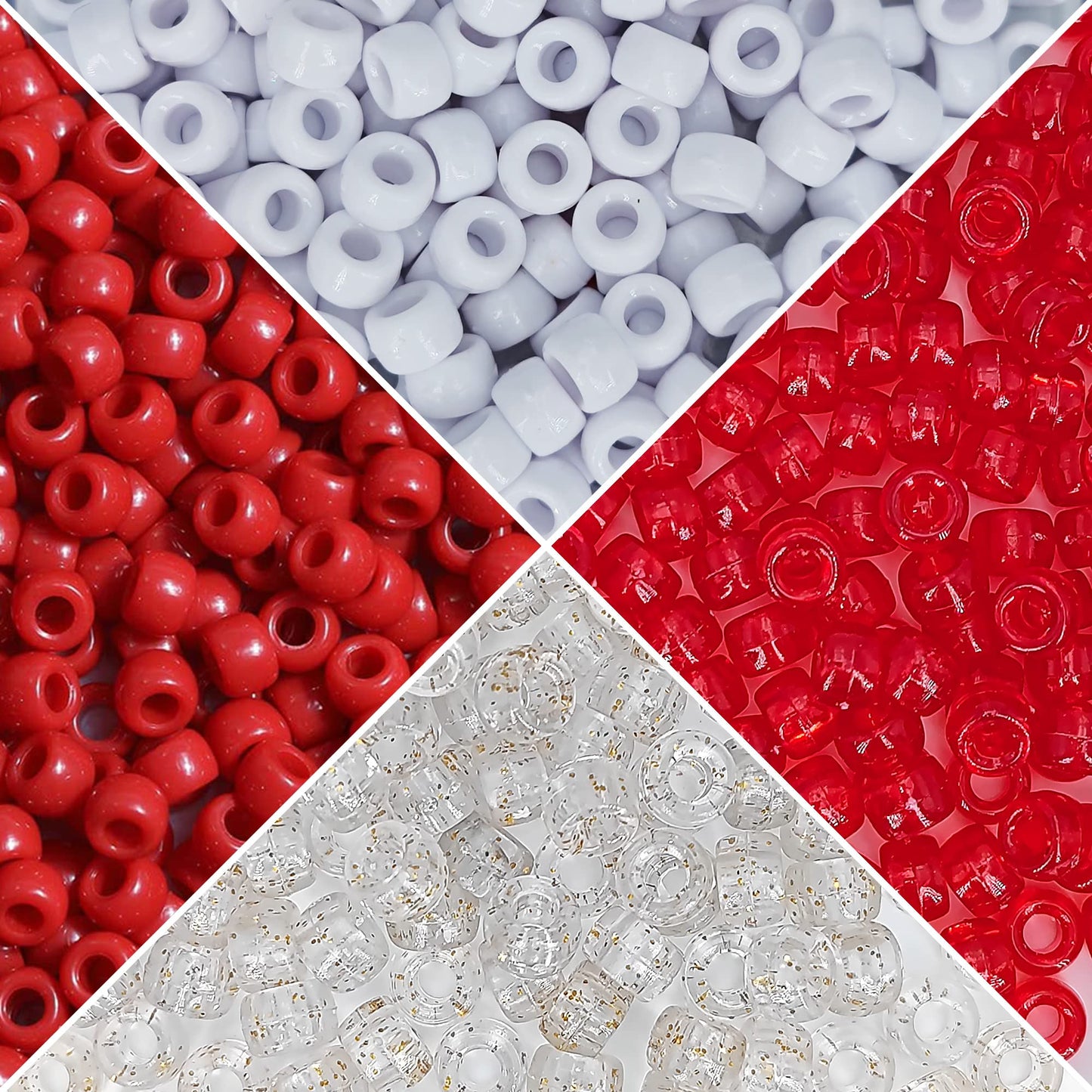 MIIIM 1000PCS 6x9mm Pony Beads Bulk, 4 Styles Red Kandi Beads for Bracelets Making Kit, Hair Braids Crafts for Jewelry Making (Red)