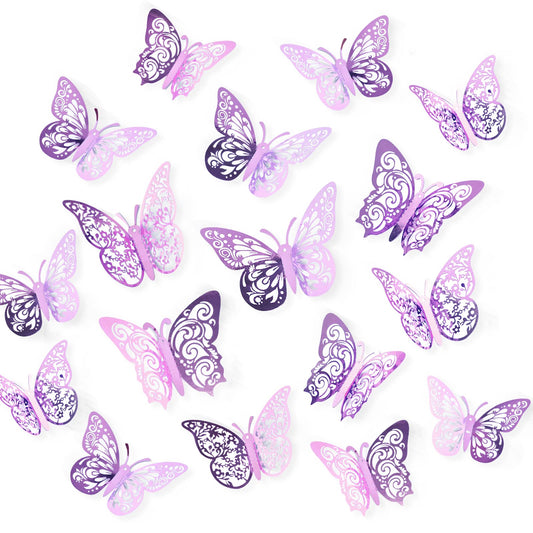 72 Pcs Butterfly Decorations, 3 Sizes 3 Styles, 3D Butterfly Wall Decor, Butterfly Party Decorations, Birthday Decorations, Butterflies for Crafts, Cake Decorating, Wall Stickers Room Decor (Lavender)