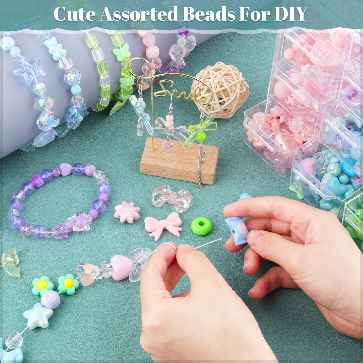 180-240PCS Assorted Acrylic Beads For Bracelet Making, Flower Bow Butterfly Candy Star Heart GummyBear Kawaii Aesthetic Bracelet Charms,Cute Beads For Jewelry Making DIY Necklace Keychain Phone Charms