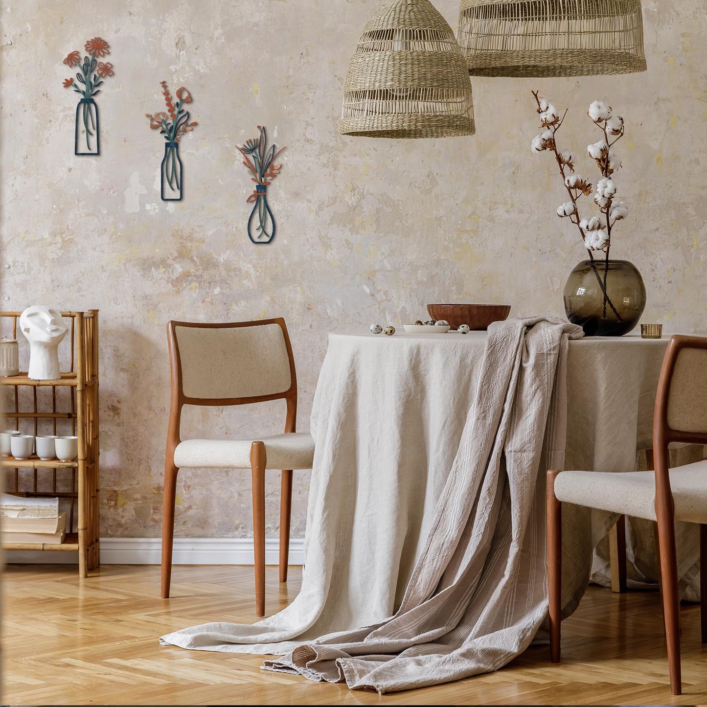 3 Pieces Metal Flowers Wall Arts - Rustic Farmhouse Decor Minimalist Flower Wall Decors for Living room Bathroom Bedroom Dining Room-Housewarming Gifts