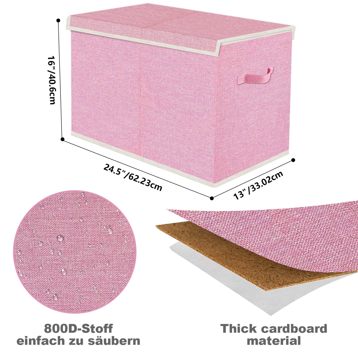 VERONLY Large Toy Box Chest Storage with Lid - Collapsible Kids Toys Boxes Organizer Bins Baskets with Handles for Boys, Girls,Nursery,Playroom,Clothes,Blanket,Bedroom(Pink)