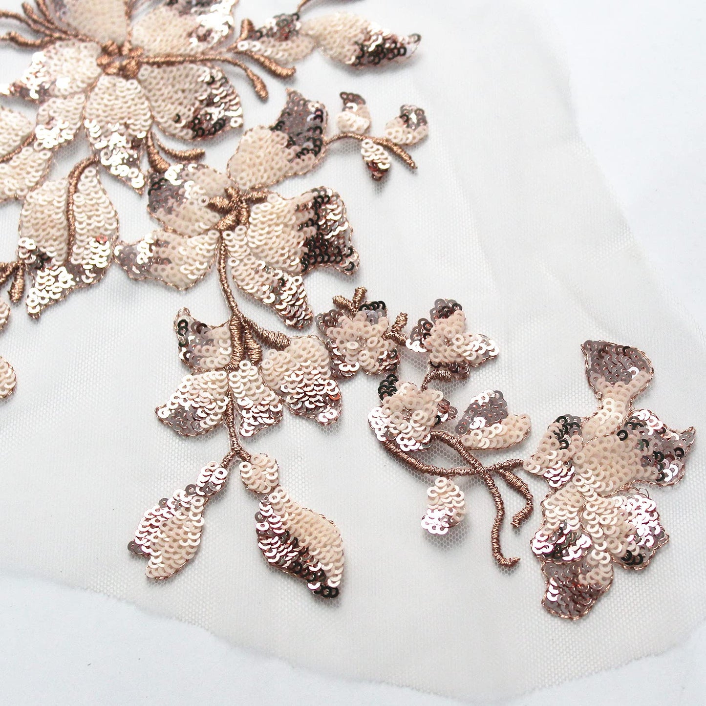 SUNMOVE Embroidery Sequin Lace Applique Sewing Flower Fabric Collar Patch for Wedding Gown Dress Bridal DIY Crafts(Champagne)