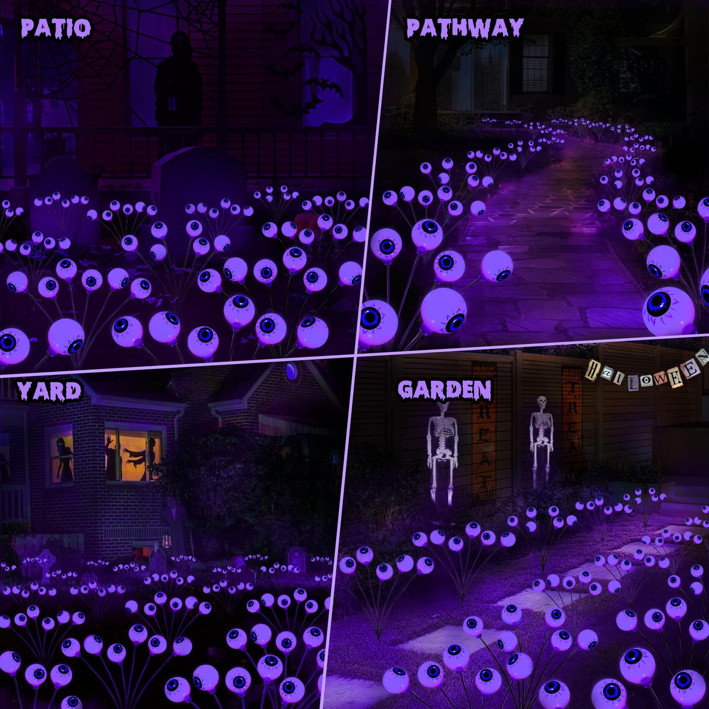 Brizled Purple Solar Halloween Lights, 2 Pack Total 12 LED Halloween Eyeball Lights, 2 Modes Outdoor Purple Swaying Firefly Light Waterproof Scary Pathway Lighting for Outside Garden Yard Lawn Path