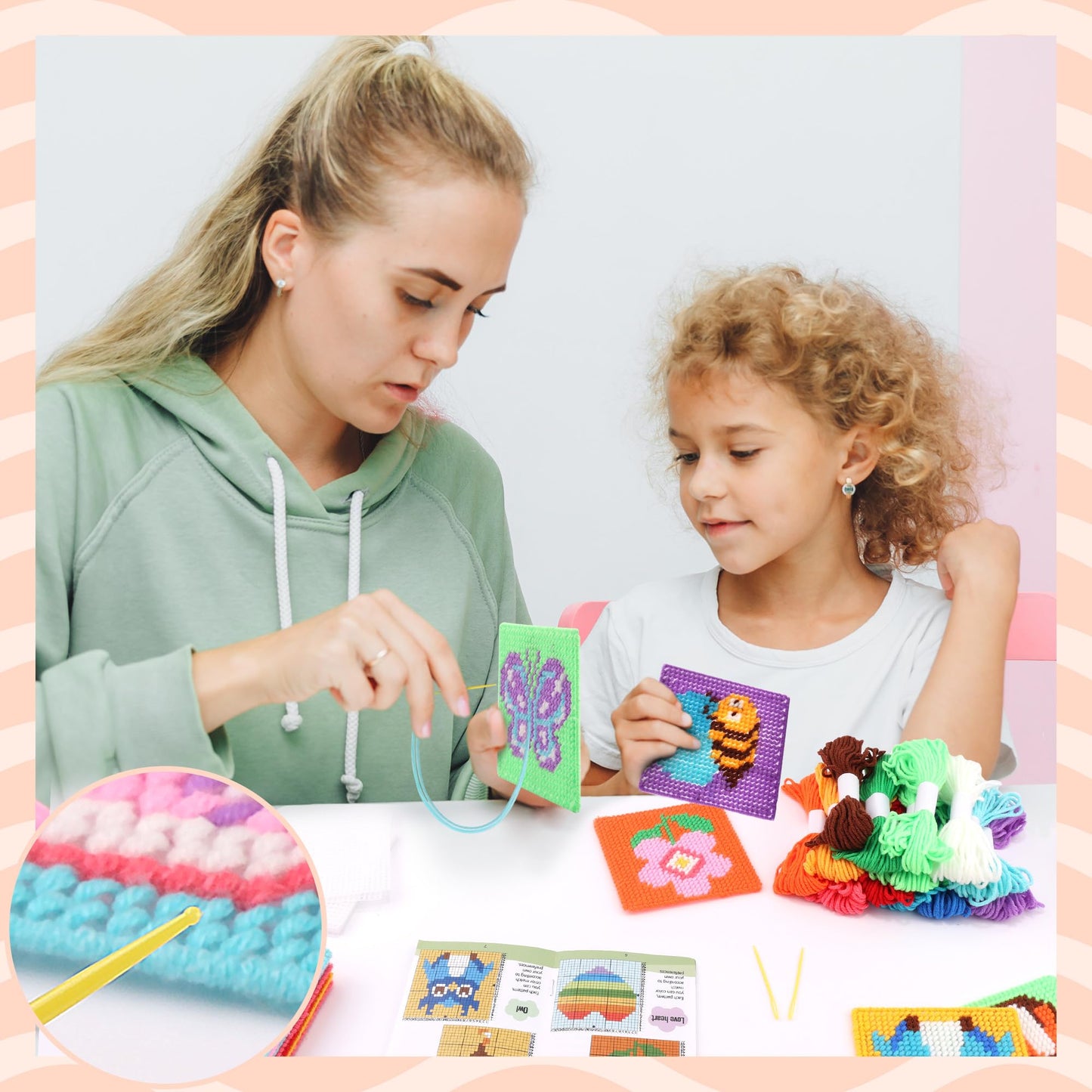 Pllieay Cross Stitch Kits for Beginners 12in1 Cross Stitch Kits for Kids Embroidery Kit Includes 12pcs Blank Plastic Mesh Canvas, 16 Yarns, 6 Embroidery Needles, Needlepoints Starter Sewing Set