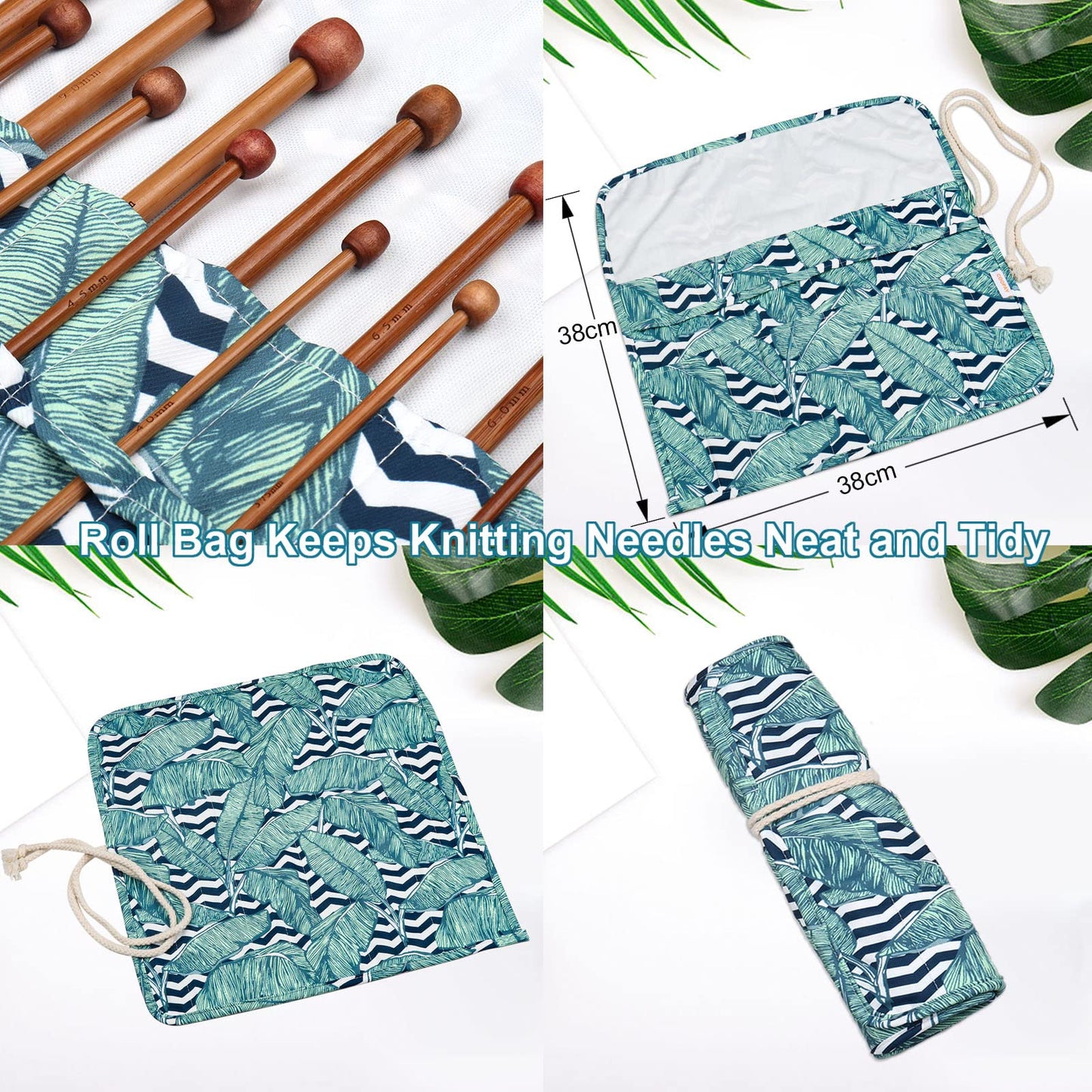 Bamboo Knitting Needles 18 Pairs Knitting Needles Set - 10 Inches Wooden Knitting Needle Single Point Knitting Needles with Roll Bag - Portable Knitting Needle Set for Beginners (2mm - 10mm)