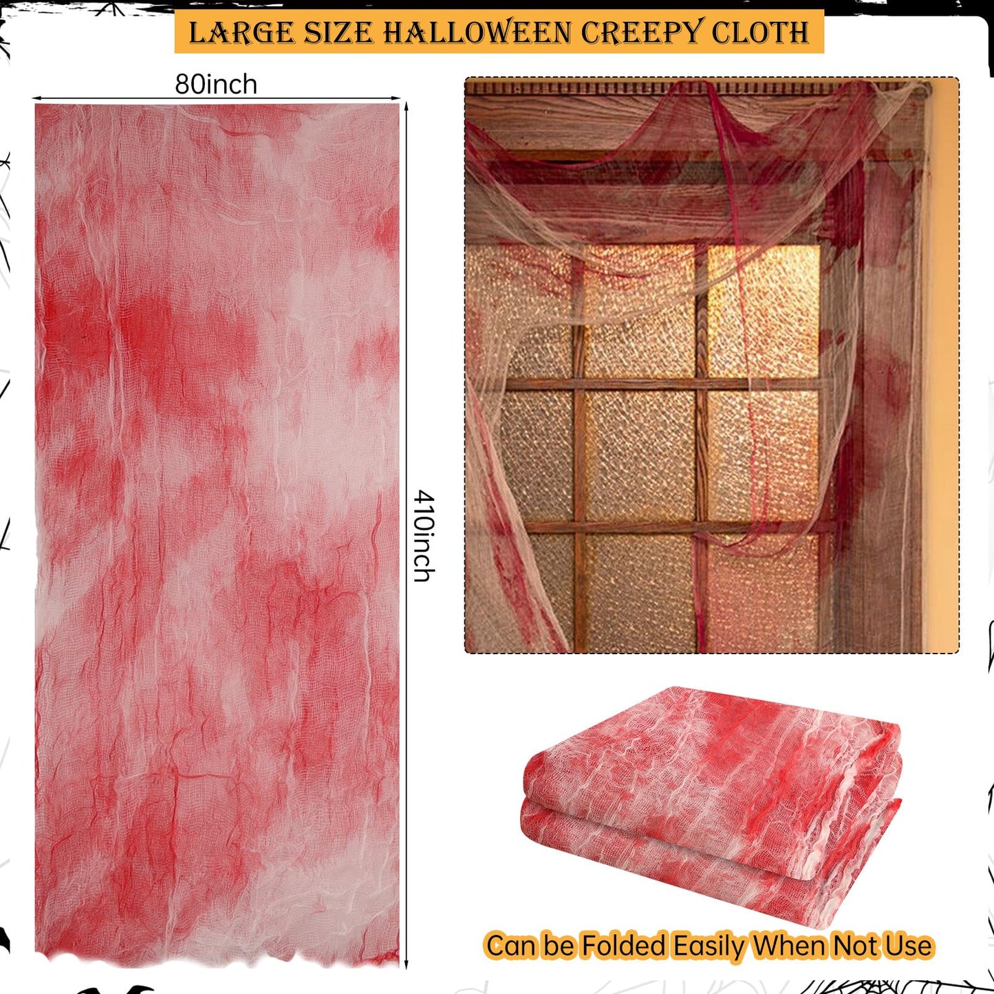 ZYP Halloween Blood Red Creepy Cloth 410 x 80 Creepy Gauze Cloth Scary Halloween Decoration for Outdoor Yard Home Wall Decorations