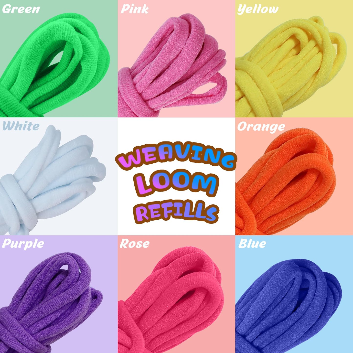 Weaving Loom Loop Refill,7 Inch 288 Pcs in 8 Vibrant Colors, Potholder Loops, Loom Refill Loops Craft for Kids