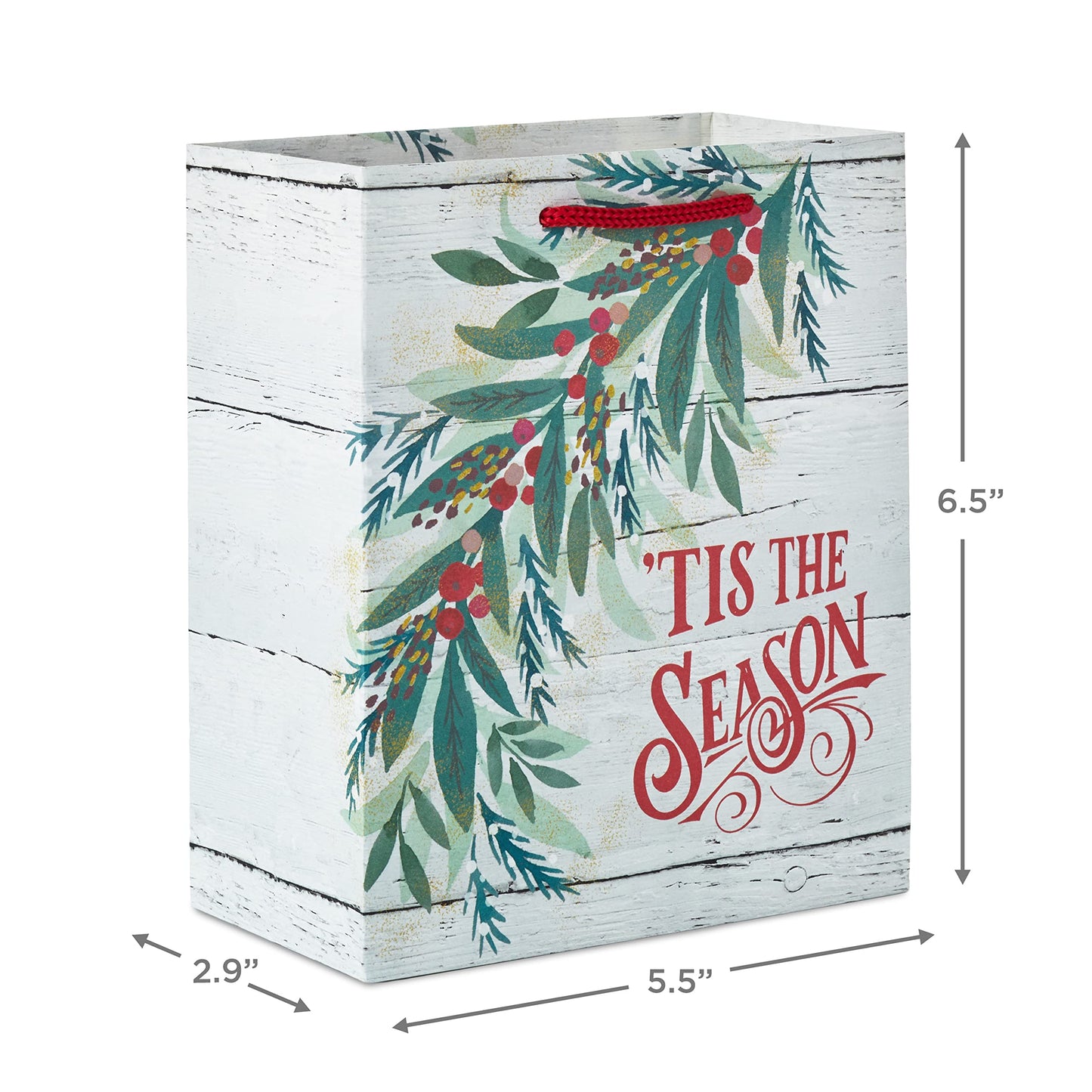 6" Small Rustic Christmas Gift Bag Bundle (6 Bags: Red Truck, 'Tis the Season, Red and White Plaid) for Gift Cards, Teacher Presents, Holiday Party Favors