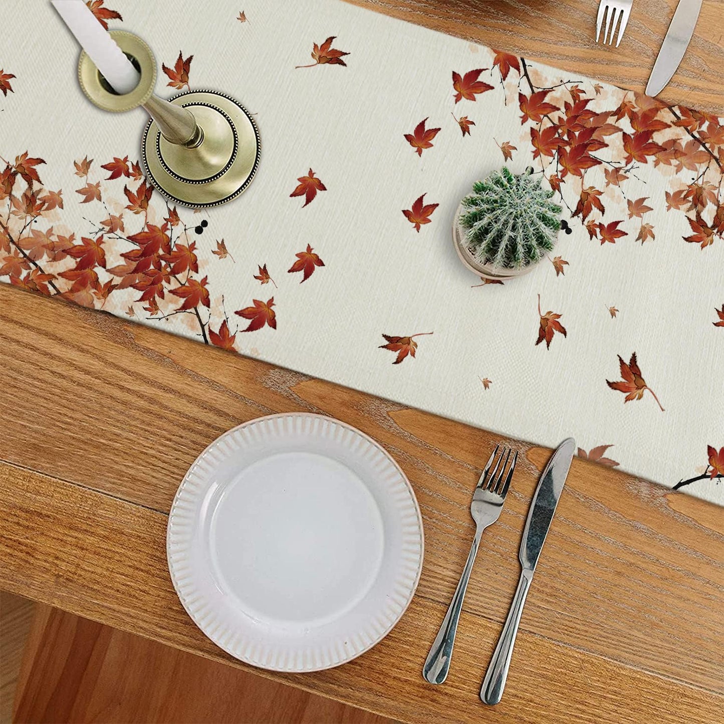 Fall Table Runner Pumpkins Cat Maple Leaf Autumn Harvest Seasonal Thanksgiving Decorations for Home Kitchen Dining Room Party Decor 13 x 48 Inch