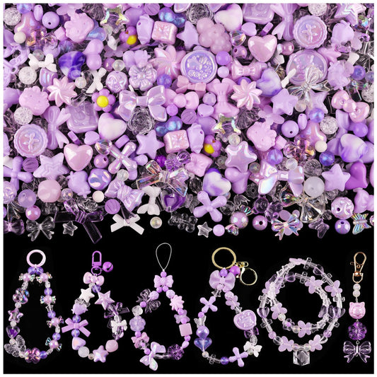 TINKRSTUFF Assorted 170-230PCS Purple Acrylic Beads for Bracelet Making, Flower Bow Butterfly Candy GummyBear Aesthetic Bracelet Charms,Cute Beads for Jewelry Making DIY Necklace Keychain Phone Charm