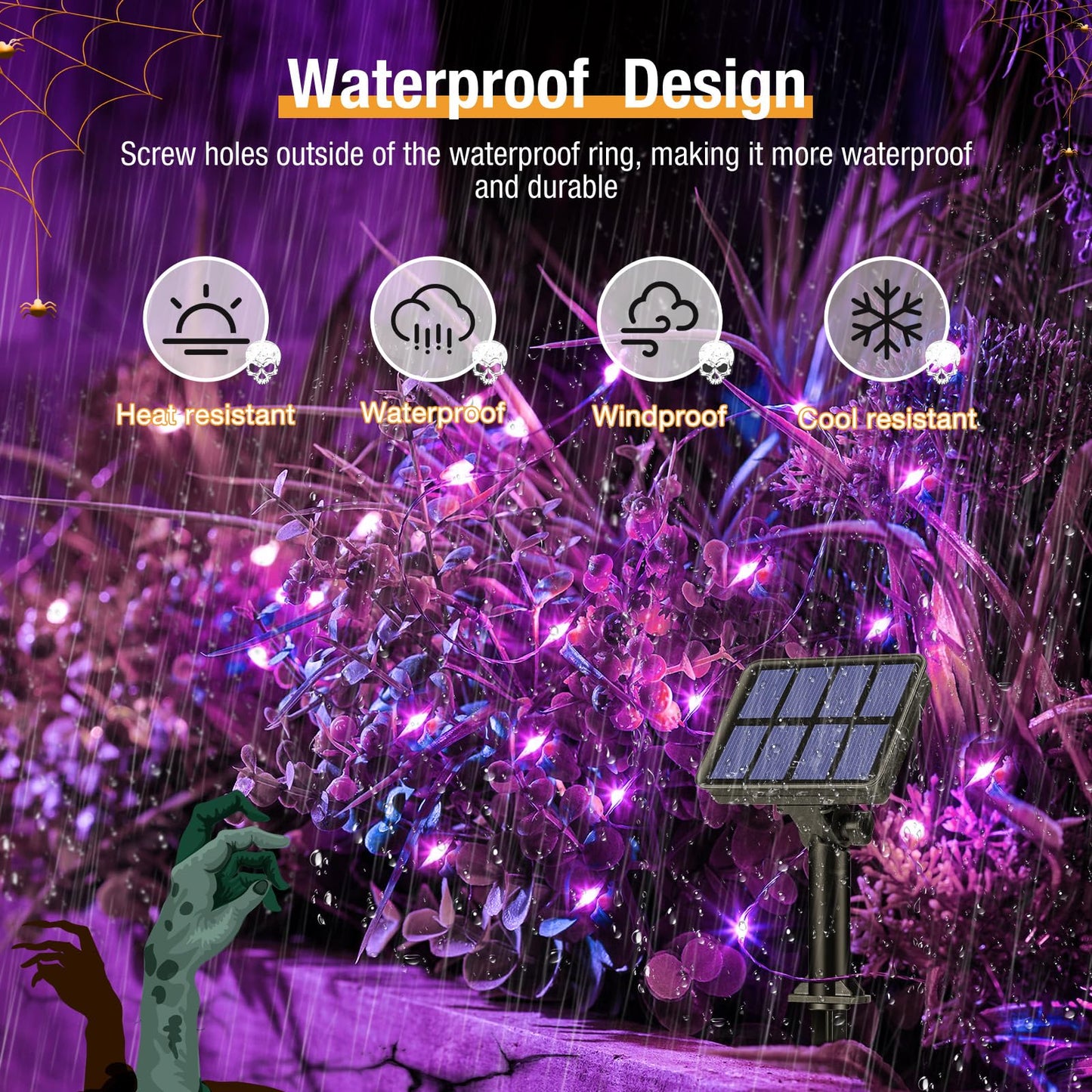 4 Pack Solar String Lights Outdoor - 320LED 132FT Halloween Solar Fairy Lights Outside Waterproof, 8 Modes Purple Solar Powered Twinkle Lighting Decorations for Tree Garden Yard Spooky Patio Party