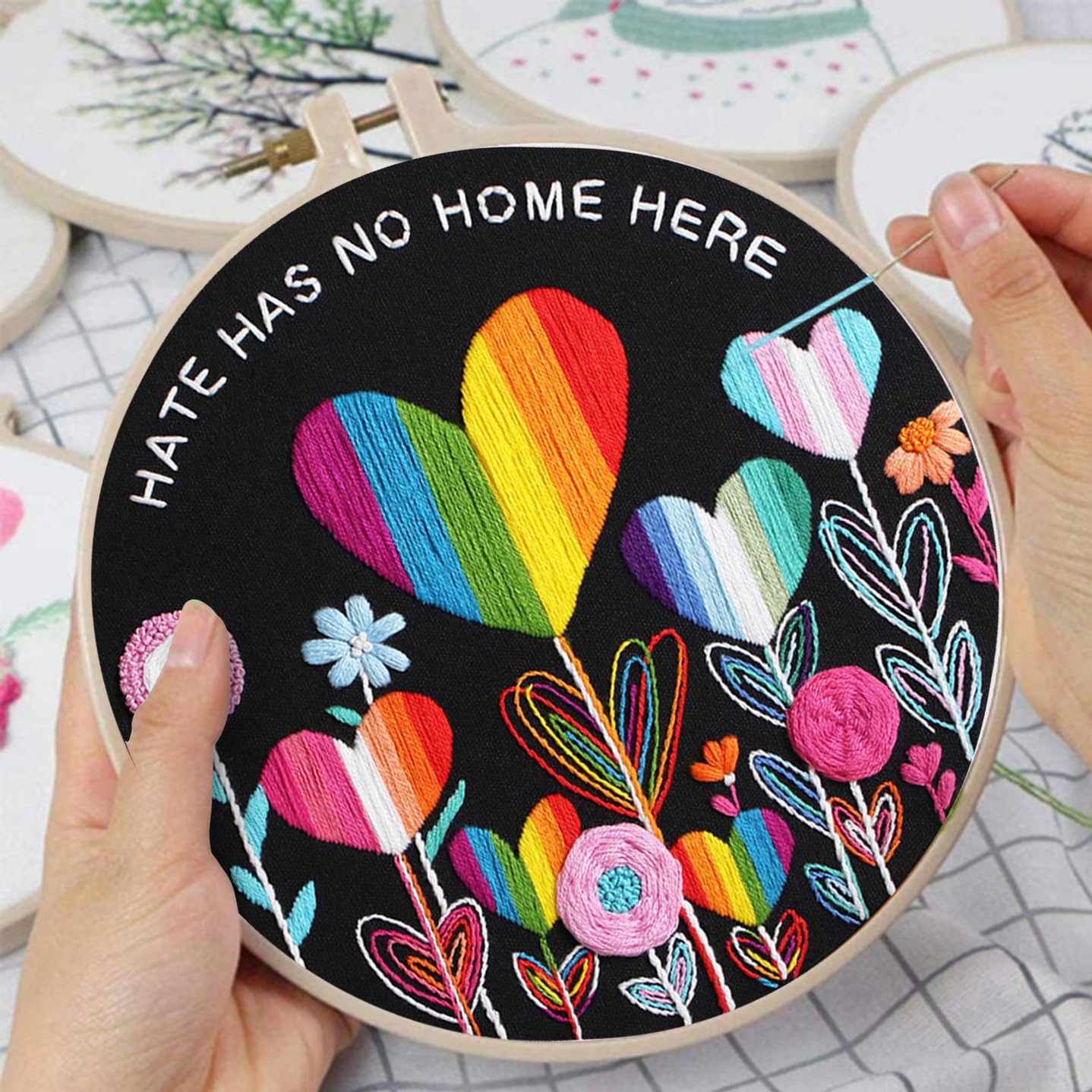 Louise Maelys Flower Beginners Embroidery Kits,Cross Stitch Kit for Adults,DIY Needlepoint with LGBT Love Pattern,Including Cloth, Needles,Threads and Instruction