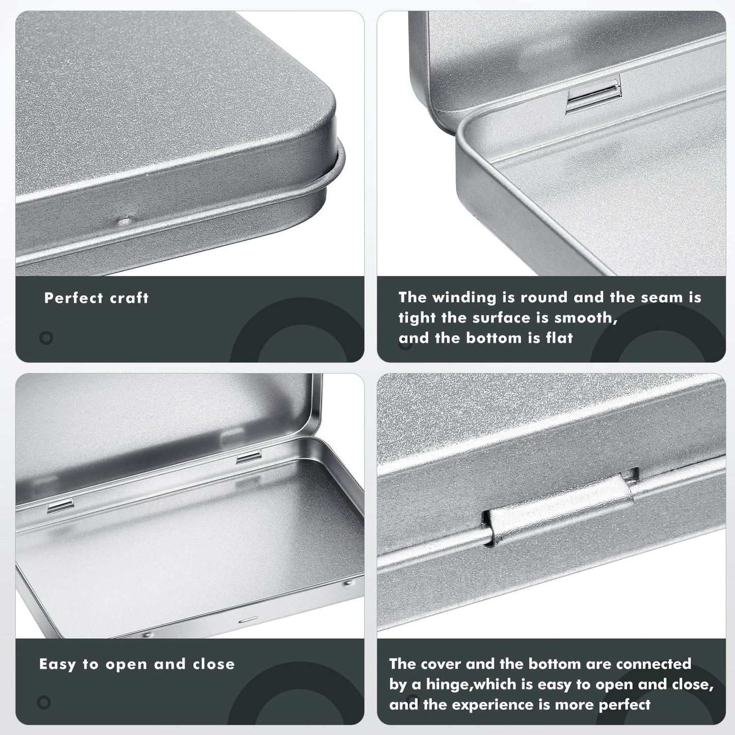 Geiserailie 4 Pack Rectangular Metal Tin Box with Lid Metal Hinged Lid Tin Empty Box Container Storage for Watercolor Jewelry Pen Eraser Pill Candy Craft Organize 7.0 x 4.2 x 0.6'' (Sliver)