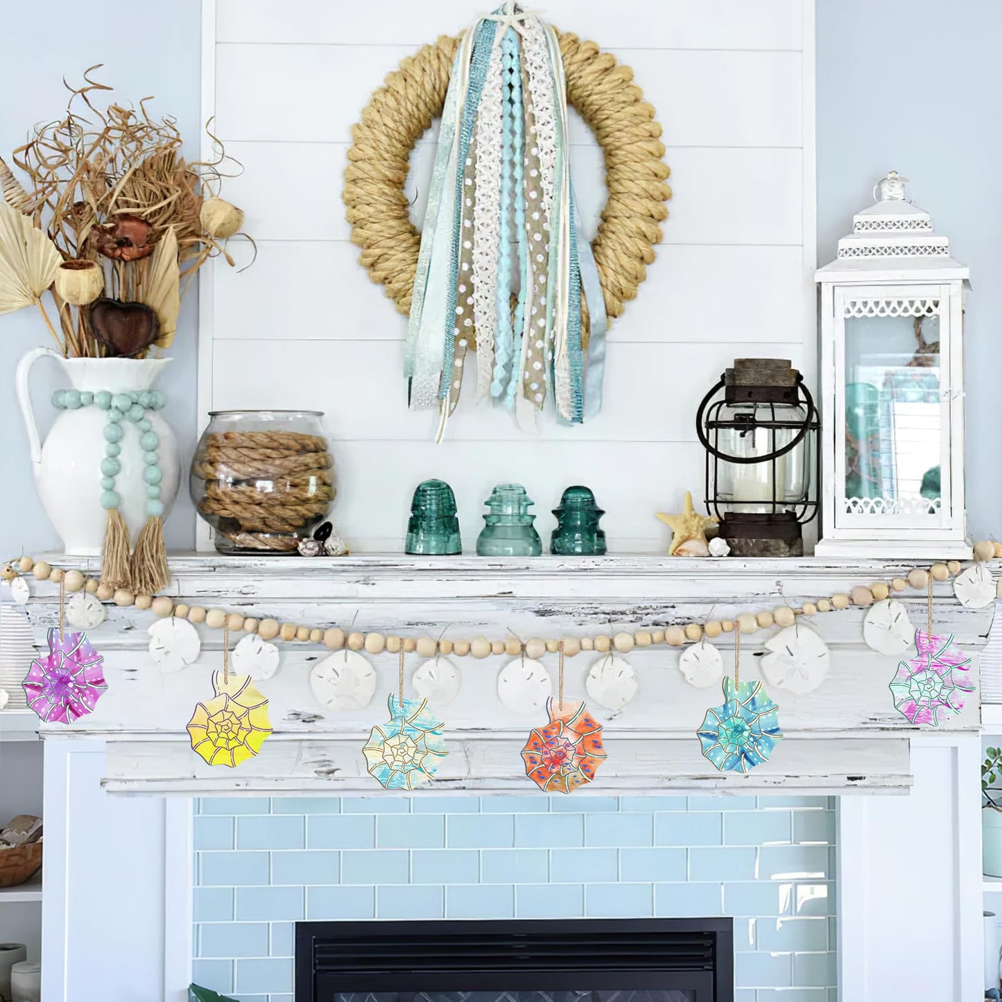 Wooden Shell Ornaments to Paint Mothers Day Decoration Cutouts Unfinished 24PCS 3.5 x 3 inches, DIY Blank Wood Ornament for Home Crafts Hanging Children's Day Mother's Day Birthday Party Decoration