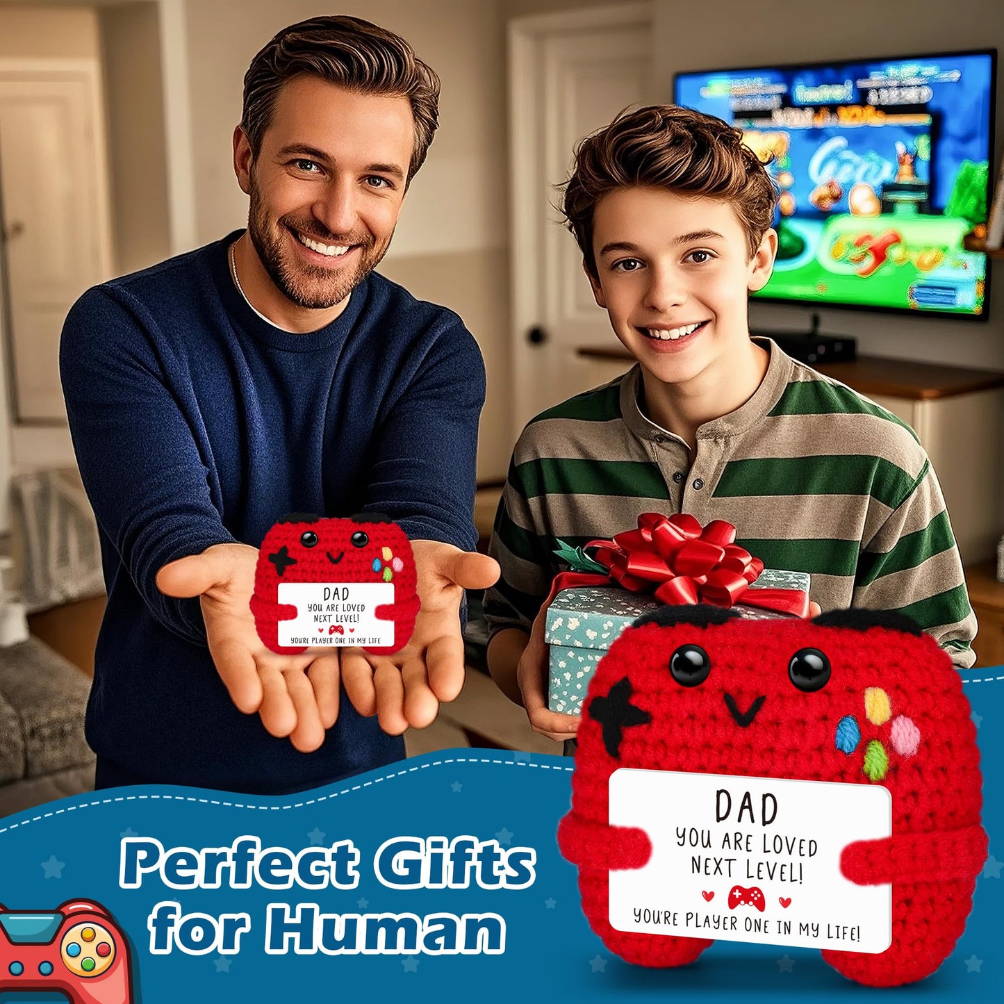 Busy Gaming Life Crochet Game Controller Dad Gifts for Fathers Day Birthday, Best Dad Ever Gifts for Father from Son Daughter, New Dad Gift for Daddy