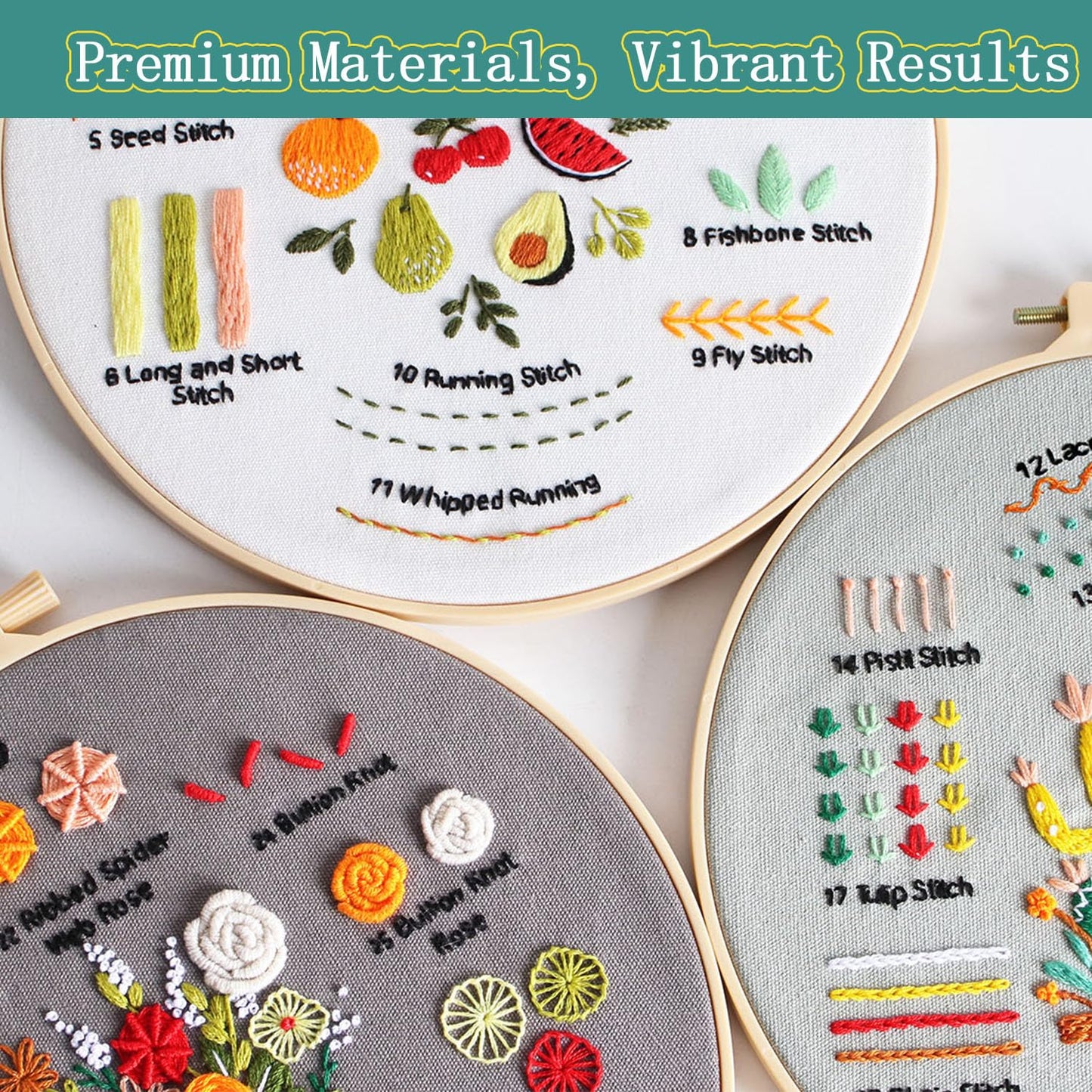 Embroidery Kit for Beginners, 4 Pack Starter Embroidery Kits for Adults Learn 31 Stitches, Beginner Embroider Practice Stitches Kit,DIY Hand Craft Needlework Gift for Women
