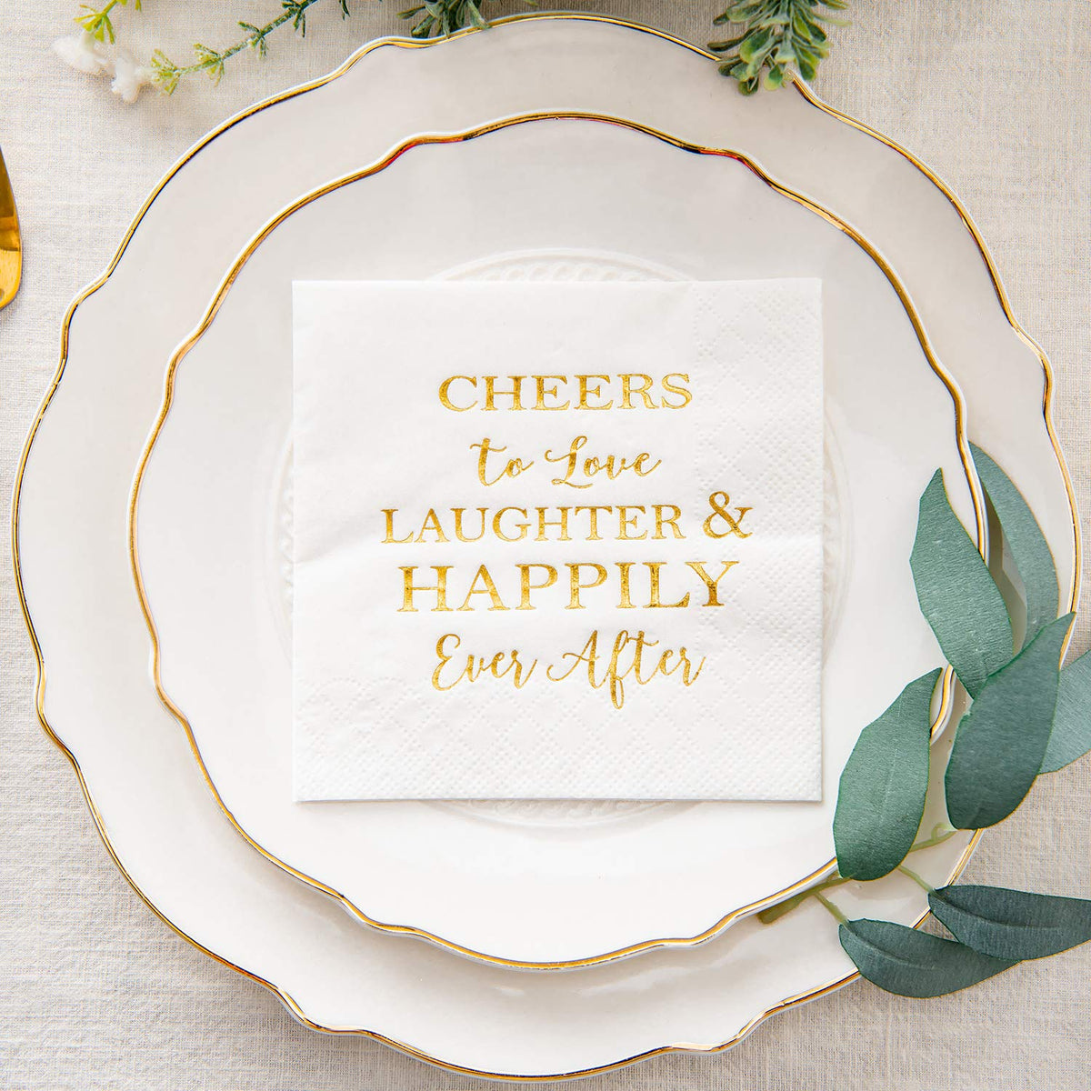 Crisky 3-Ply 50 Count Bridal Shower Napkins Disposable Cocktail Napkins Gold Foil Text Beverage Napkins for Engagement Party Decorations & Wedding Shower