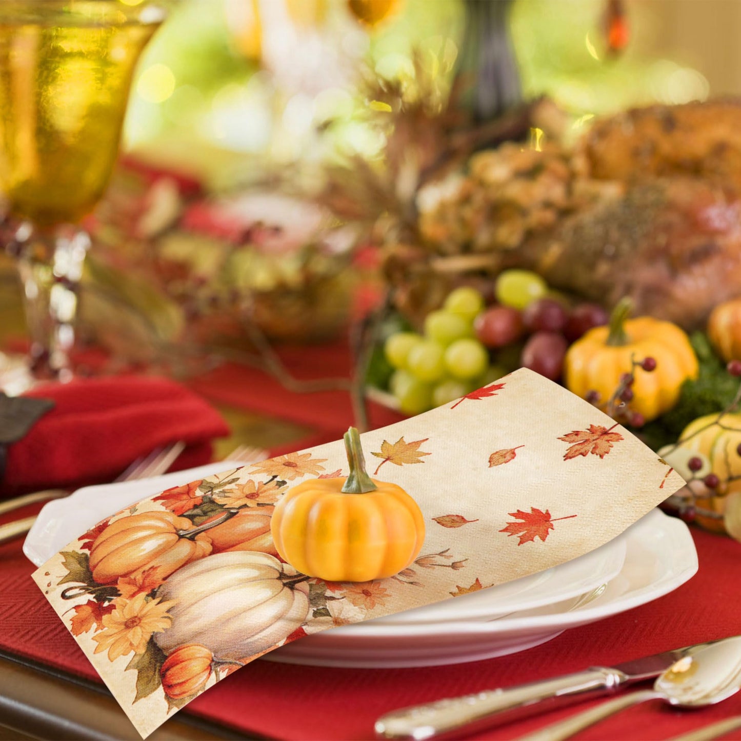 100 Pcs Fall Napkins Thanksgiving Guest Napkins Pumpkins Autumn Paper Napkins, 3 Ply Disposable Hand Towels for Fall Thanksgiving Party Supplies Table Decorations Bathroom Kitchen Home