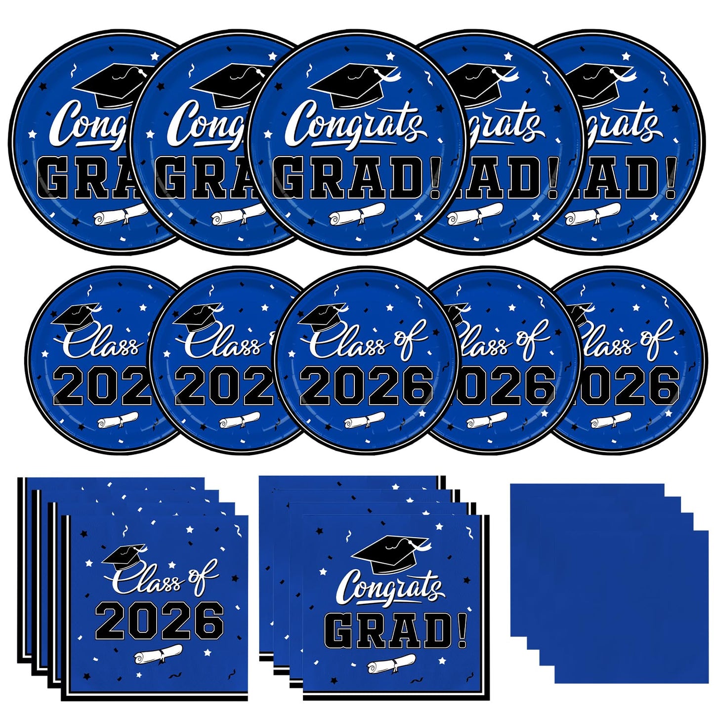 Gatherfun Graduation decorations 2026 Graduation Plates and Napkins Blue Disposable Paper Plates Luncheon Napkins Cocktail Napkins for Congrats Grad Party Decorations, Serve 50