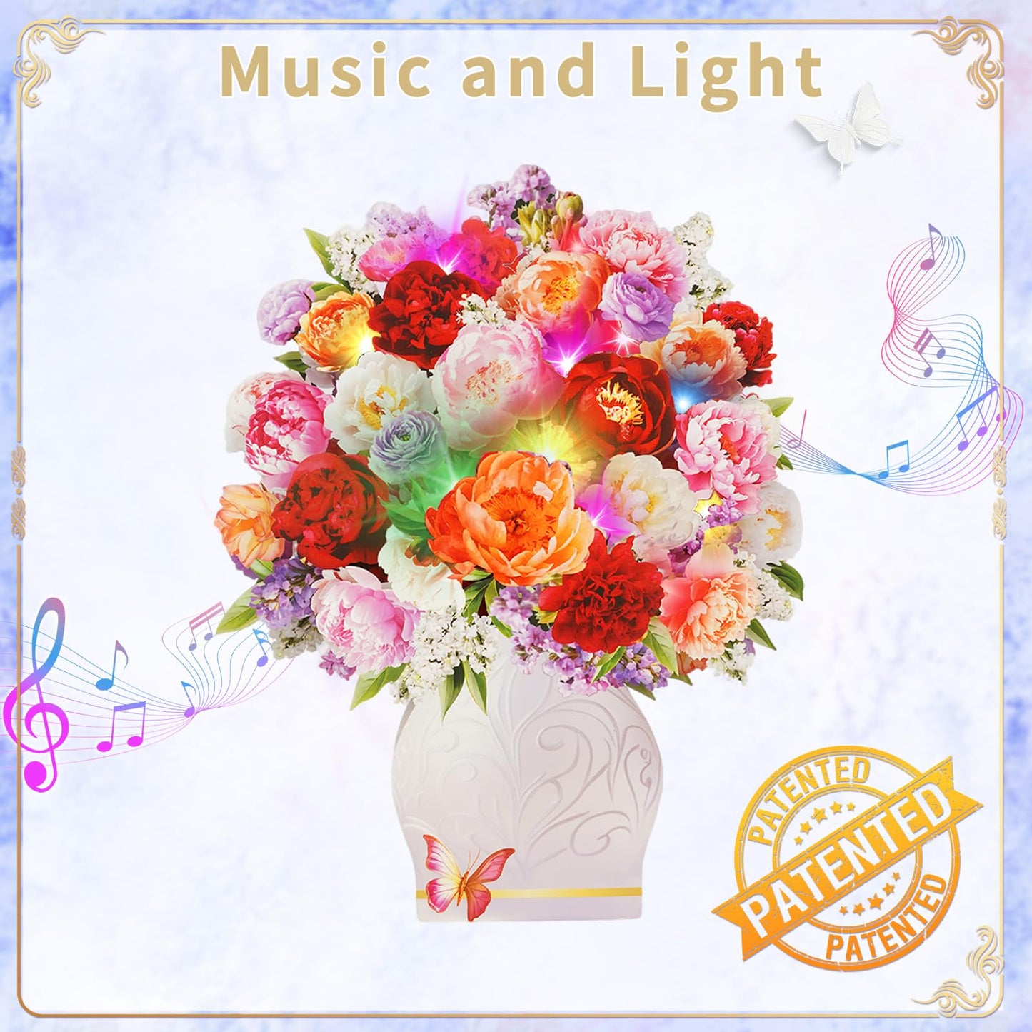 APOTODITO Mothers Day Card for Women, Flower Bouquet 3D Card, Mothers Day Gifts with Music and Light, Gifts for Mom, Women, Sister, Wife (Peony)