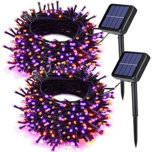 2 Pack Orange Purple Halloween Solar String Lights Total 144 FT 400 LED 8 Modes Waterproof Solar Halloween Lights Outdoor for Halloween Decorations