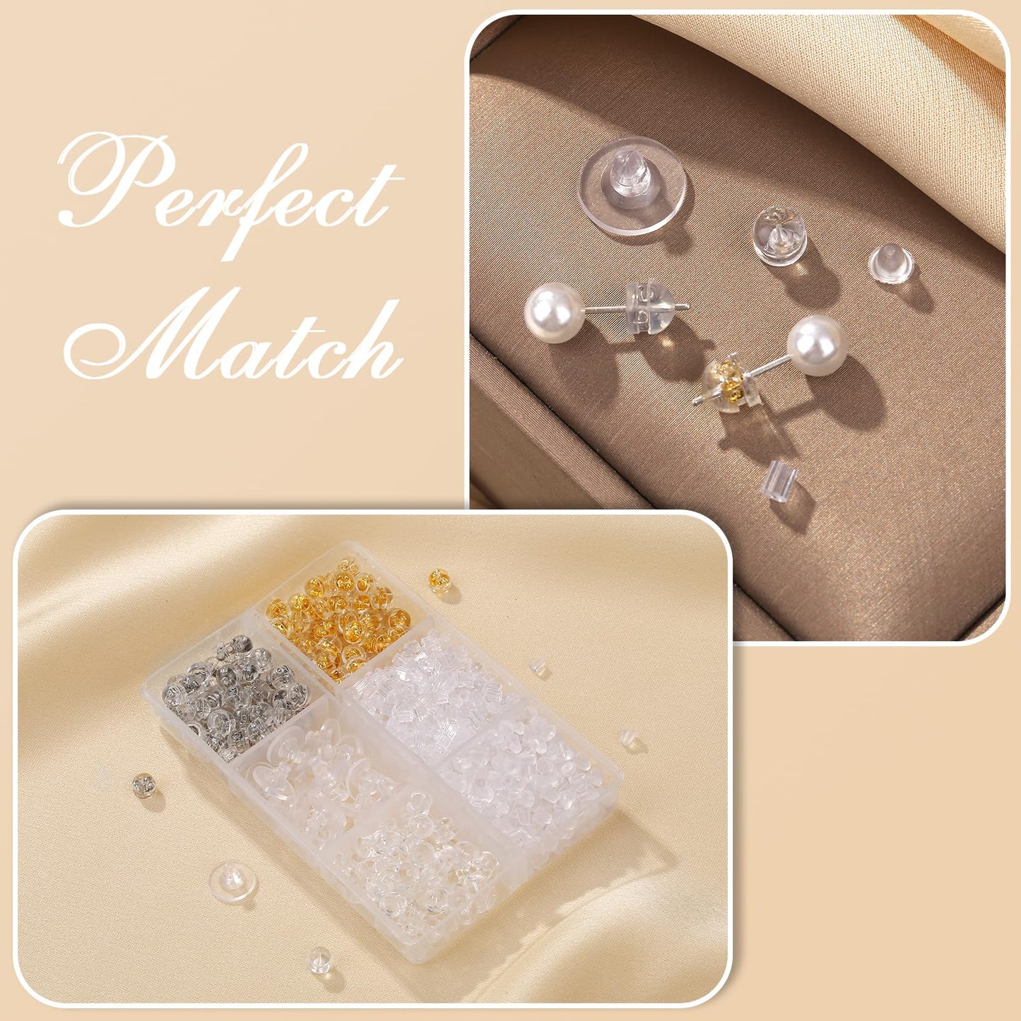 570 Pcs Rubber Earring Backs for Studs, Silicone Earring Backs Hypoallergenic Plastic Clear Earring Backings Bullet Clutch Stoppers Replacements for Fish Hook Earring Studs Hoops