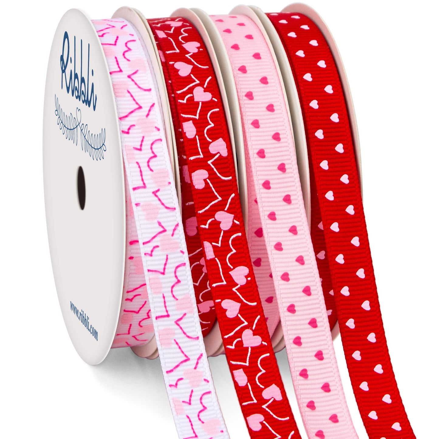 Ribbli Valentine’s Day Ribbon,4 Rolls Grosgrain Ribbon Use for Valentines Day Craft,Gift Wrapping,Home Decor,3/8 Inches Total 40 Yards,Red/White/Pink/Hot Pink