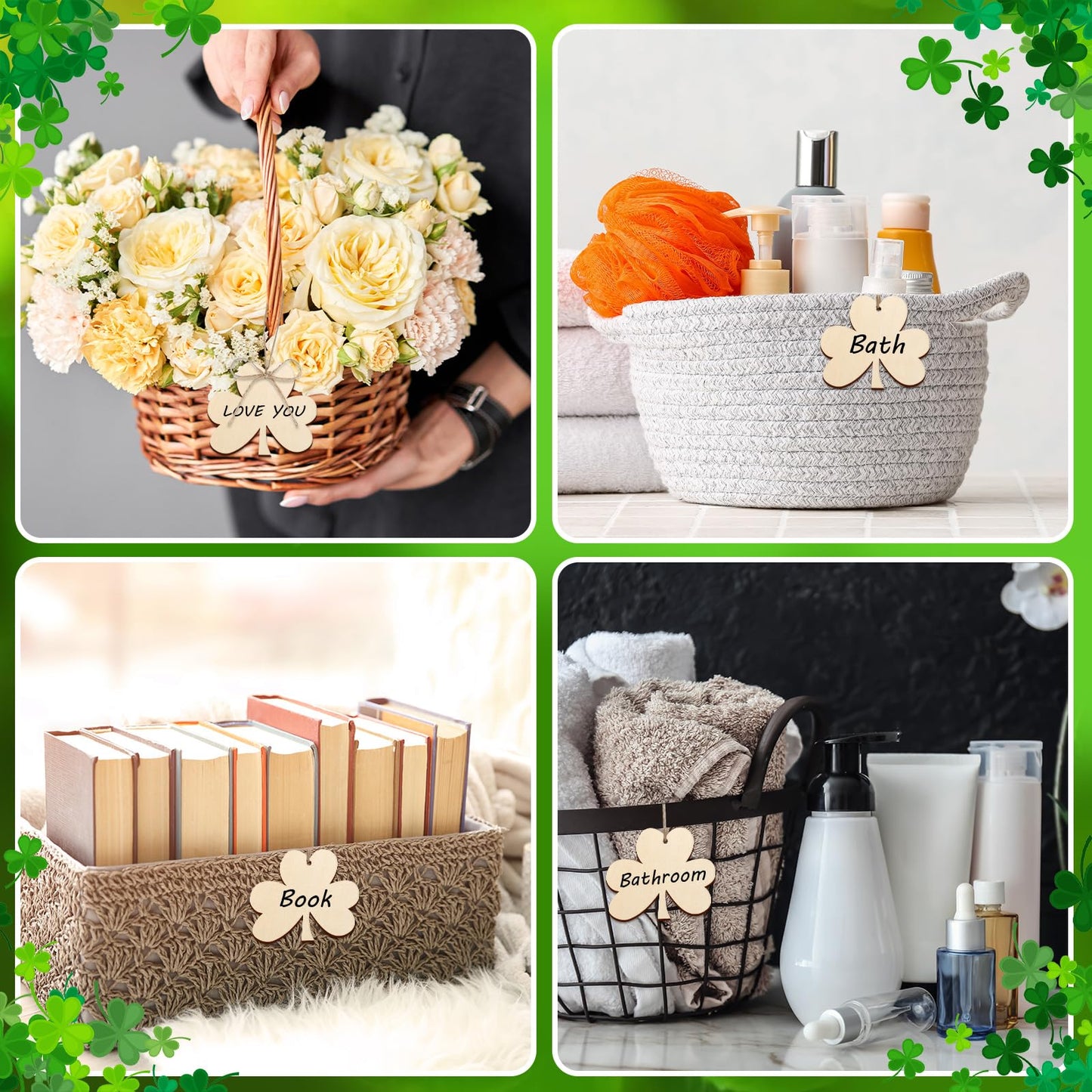 Wooden Shamrock Ornaments to Paint St. Patrick's Day Decoration Cutouts Unfinished 24PCS 3.5 x 3 inches, DIY Blank Unfinished Wood Discs Ornament for Home Farmhouse Crafts Hanging Spring Decorations