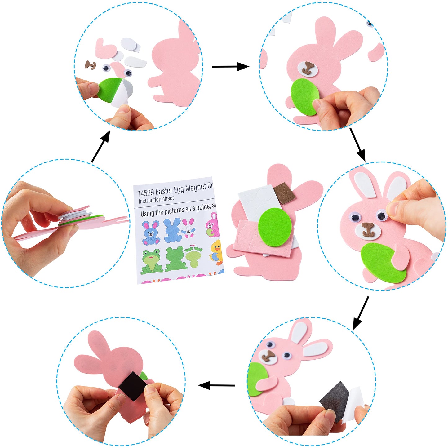 24 Pcs Foam Easter Egg Magnet Craft Kit, Easter Craft Kits DIY Animal and Egg Magnet Set for Kids Favor Classroom Homeschool Art Decor, Art and Craft Supplies Party Favors