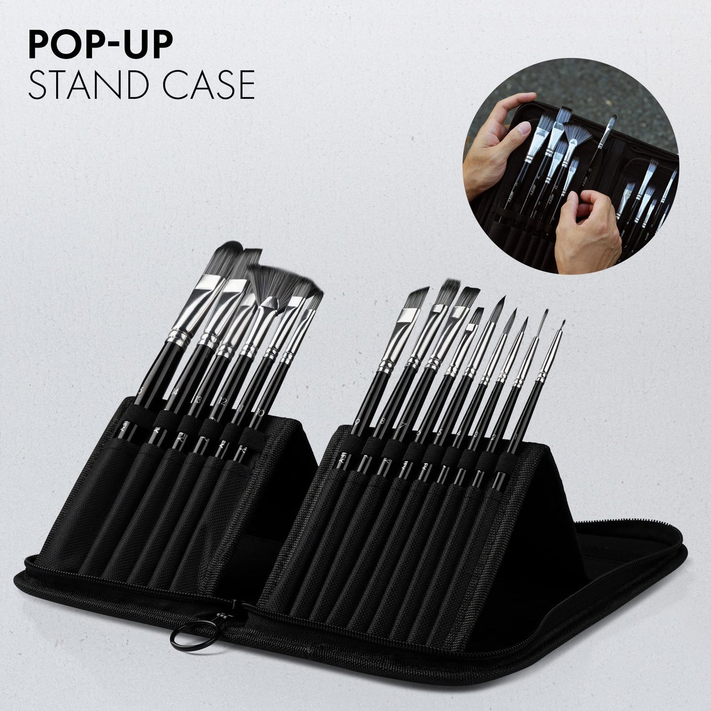 18 Piece Paint Brush Set, ARTIFY 15 Acrylic Paint Brushes, Palette Knife, and 2 Sponges, Professional Artist Paint Brushes for Acrylics, Watercolors, Gouache, Canvas, and Face Painting,Black