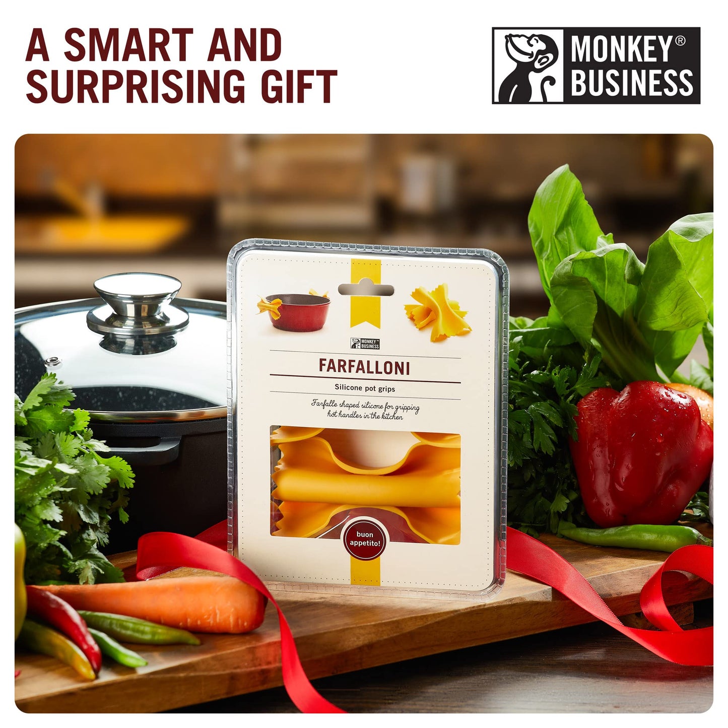 Monkey Business Farfalloni-Shaped Pot Holders – Mini Silicone Pinch Mitts | Fun Silicone Pot Gripper & Kitchen Gadget | Quirky Pasta-Inspired Kitchen Gadgets Collection