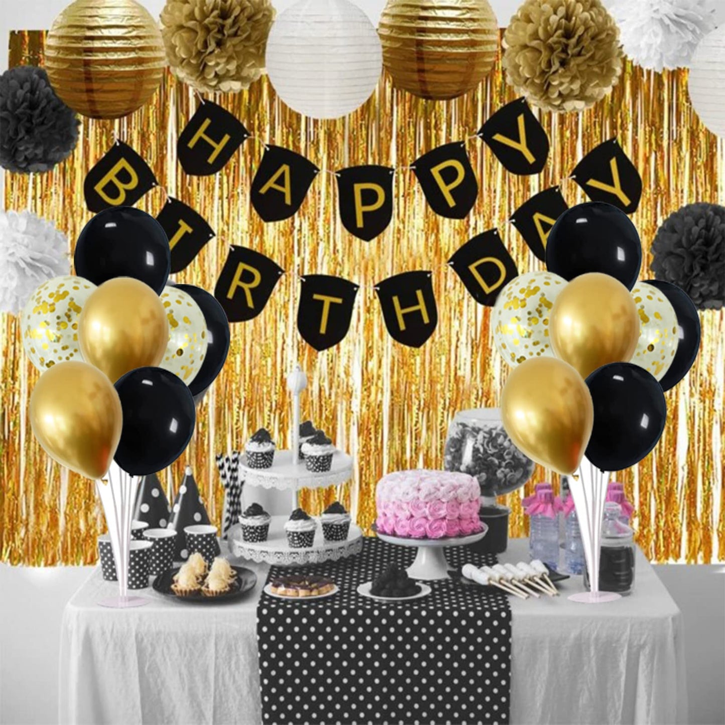 ZJDHPTY Black Gold Party Decorations Balloon Stand Centerpiece Table Decorations for Birthday Graduation Wedding Retirement Anniversary Father's Day Halloween New Years 2025 (Black gold set4)