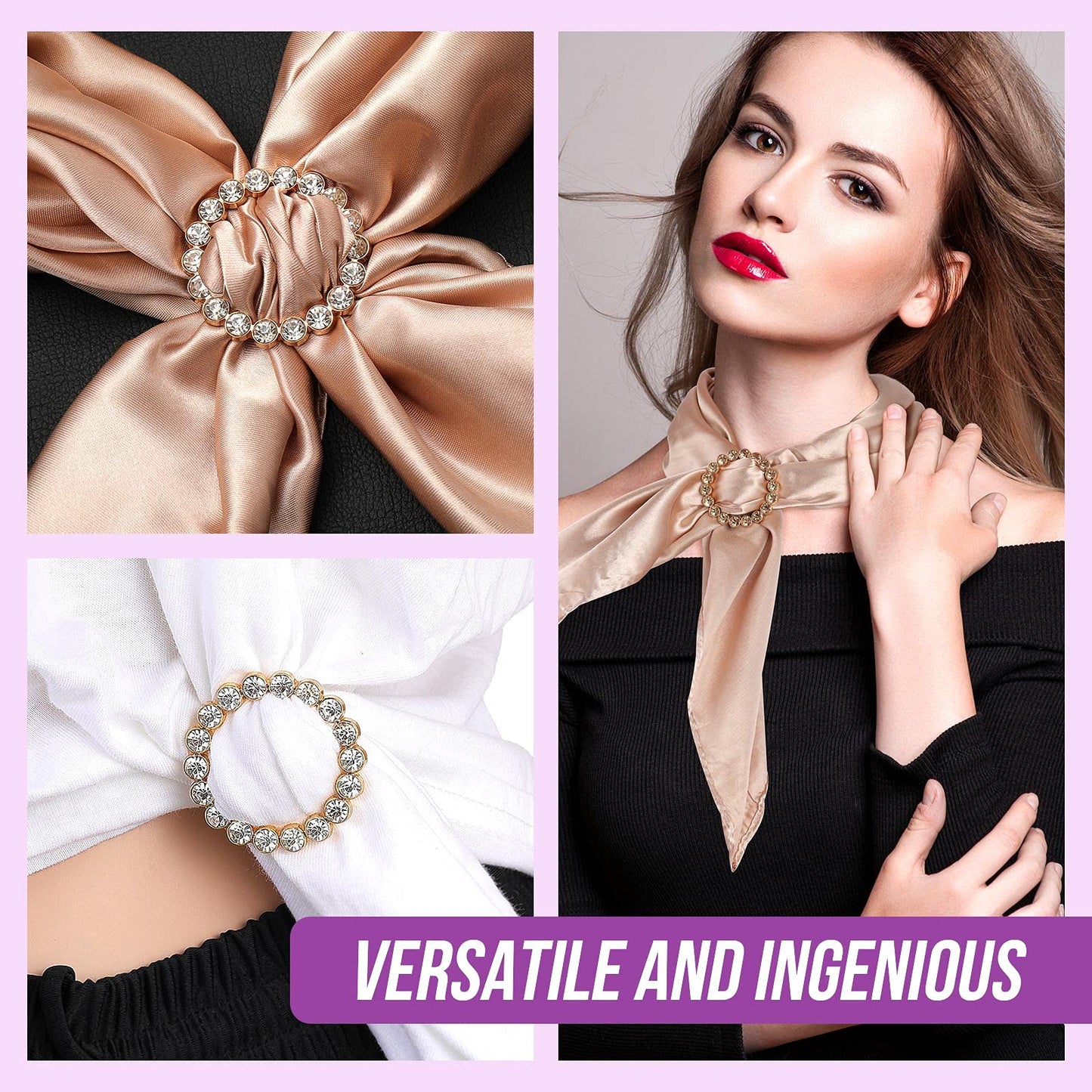 WILLBOND 10 Pieces Scarf Ring Clips Waist Buckle Clip T-Shirt Tie Pin for Women Bling Rhinestone Shirt Ties Pin for Women Fashion Metal Circle Buckle for Clothes Hat Belt Decor