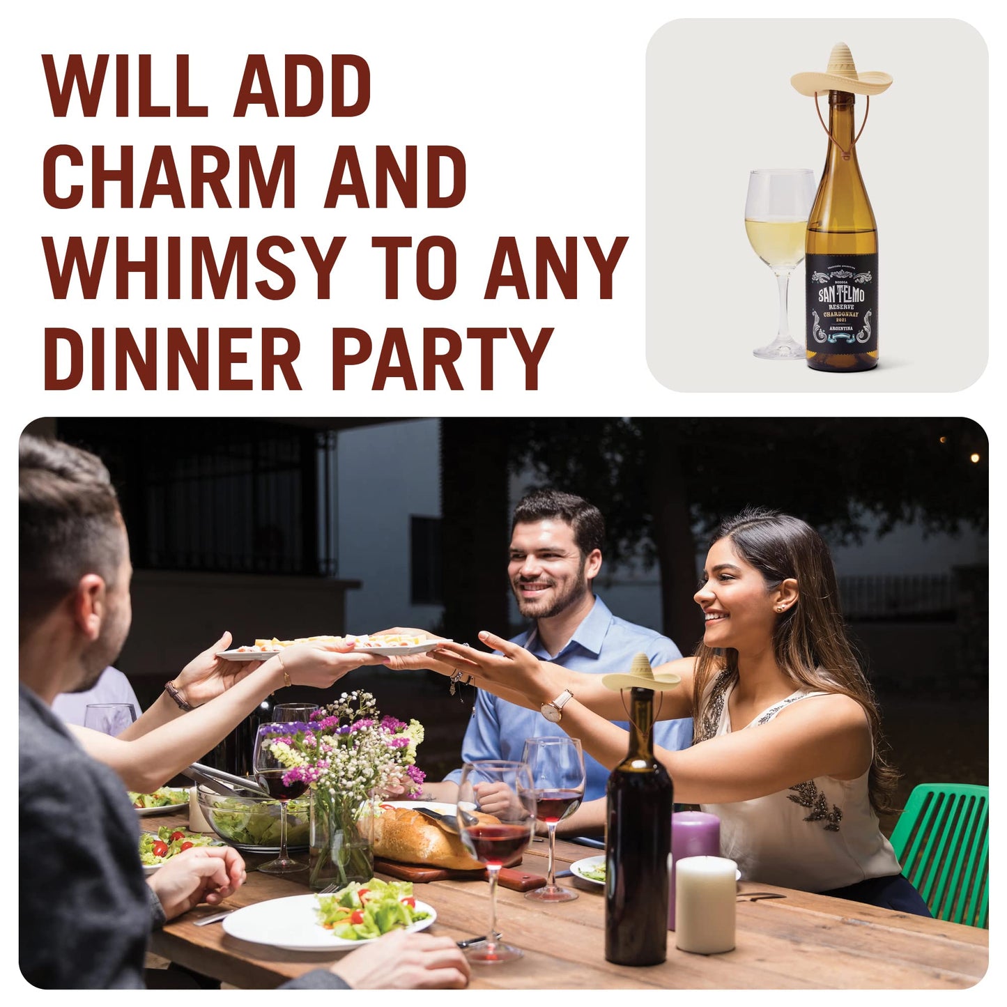 Silicone Wine Stopper/Fun Sombrero shaped cap seals bottle and keeps wine fresh/Cute Wine Accessories/ Kitchen Gadgets/el Corko Bottle Stopper by Monkey Business