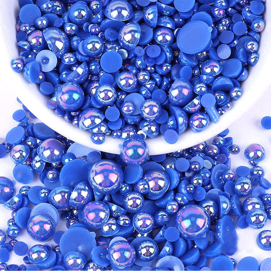5600PCS Half Round Pearls Flatback Imitation Pearls for Crafts,7 Sizes for DIY Nails Art Crafting,Jewelry Making, Shoes,Cup,Phone Decoration (07 Dark Blue AB)