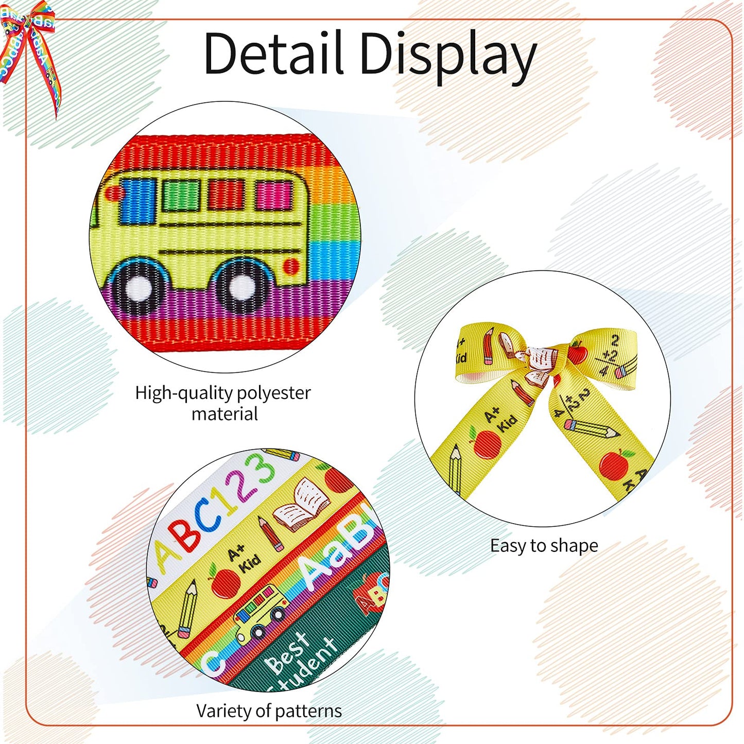 4 Rolls/ 20 Yards Back to School Ribbons School Rock Grosgrain Ribbons School Themed Ribbon School Pattern Wrapping Ribbon for Teacher Appreciation Gift Wreath All Crafting and Sewing, 4 Styles