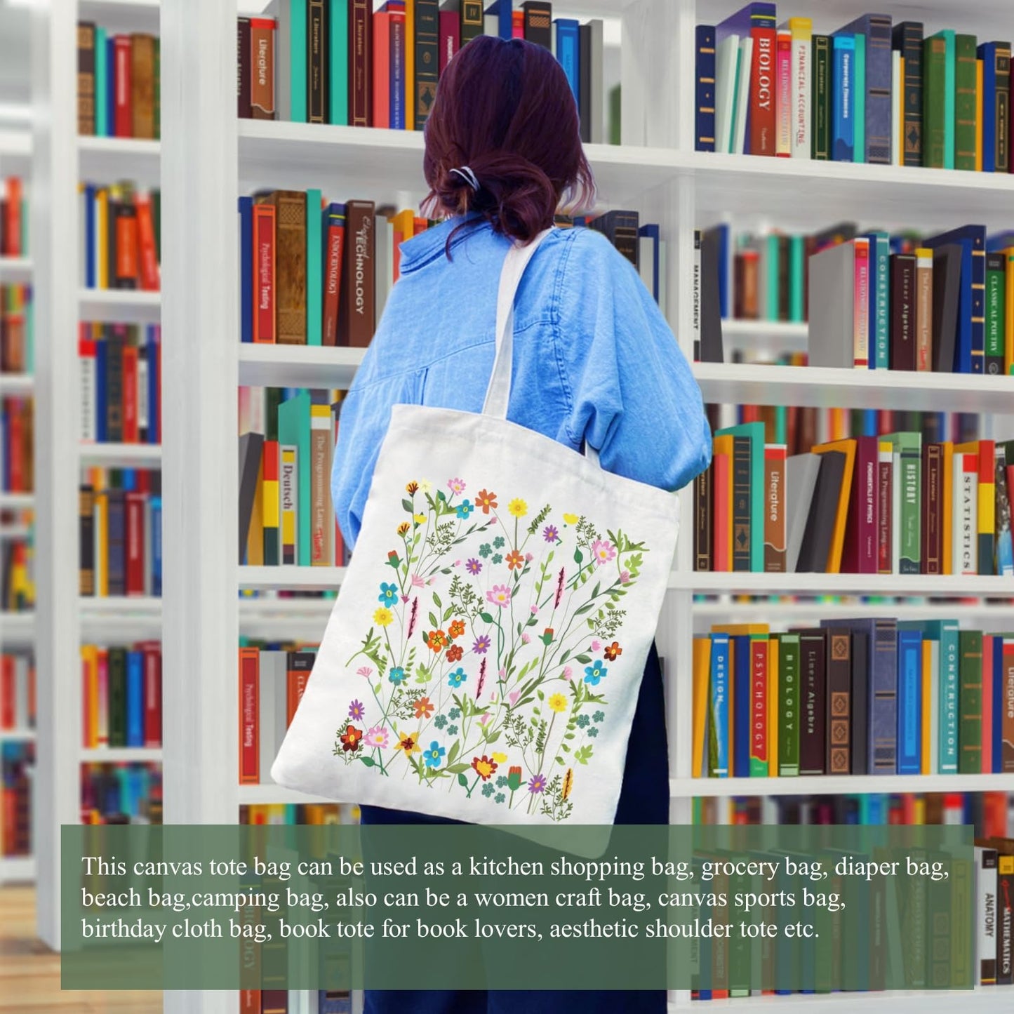Andeiltech Canvas Tote Bag for Women Aesthetic Cute Shopping Grocery Reusable Bags with Inner Zipper Women Gift