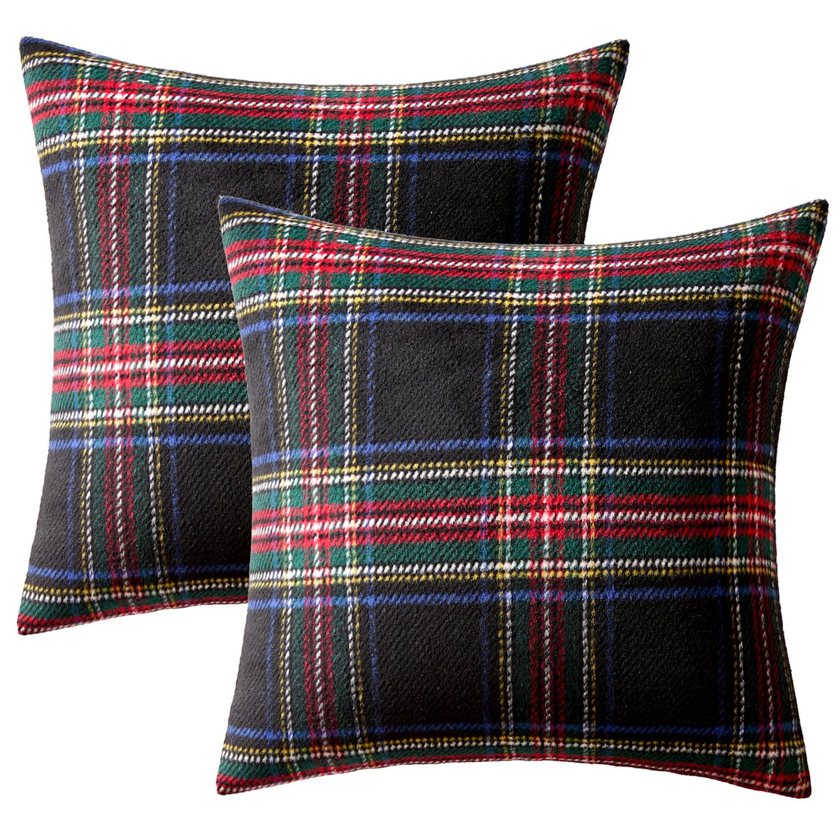 Christmas Plaid Decorative Pillow Covers Set of 2 18x18inch Black