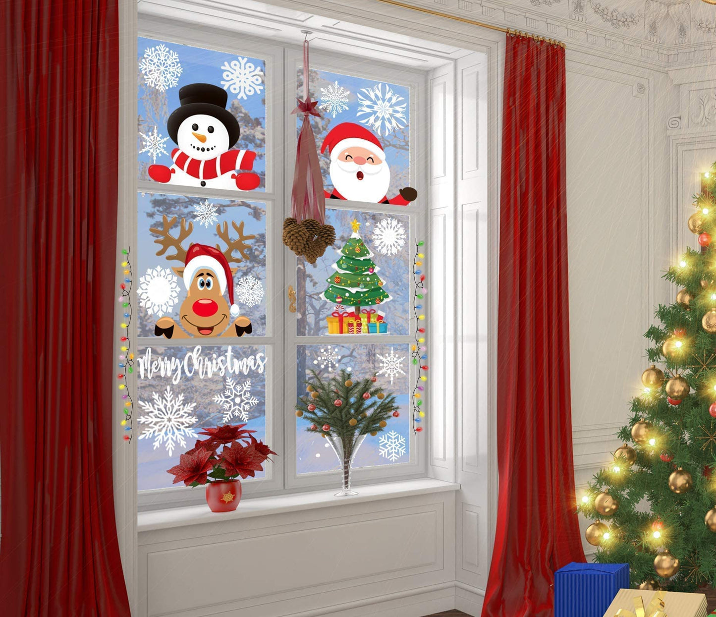 Christmas Window Clings, Christmas Window Stickers Decorations Xmas Snowflake Window Clings Decals Decor Xmas Decorations Indoor
