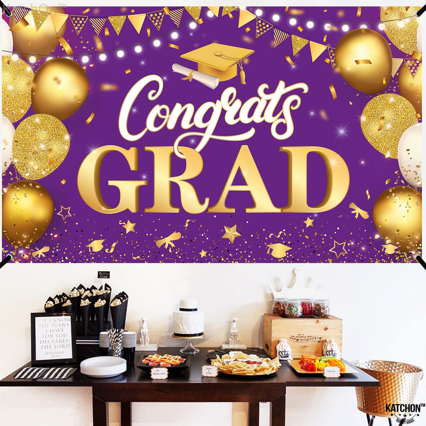 KatchOn, XtraLarge Congrats Grad Banner - 72x44 Inch, Purple And Gold Graduation Backdrop | Purple and Gold Graduation Decorations 2026 | Grad Banner for Grad Decorations Class of 2026