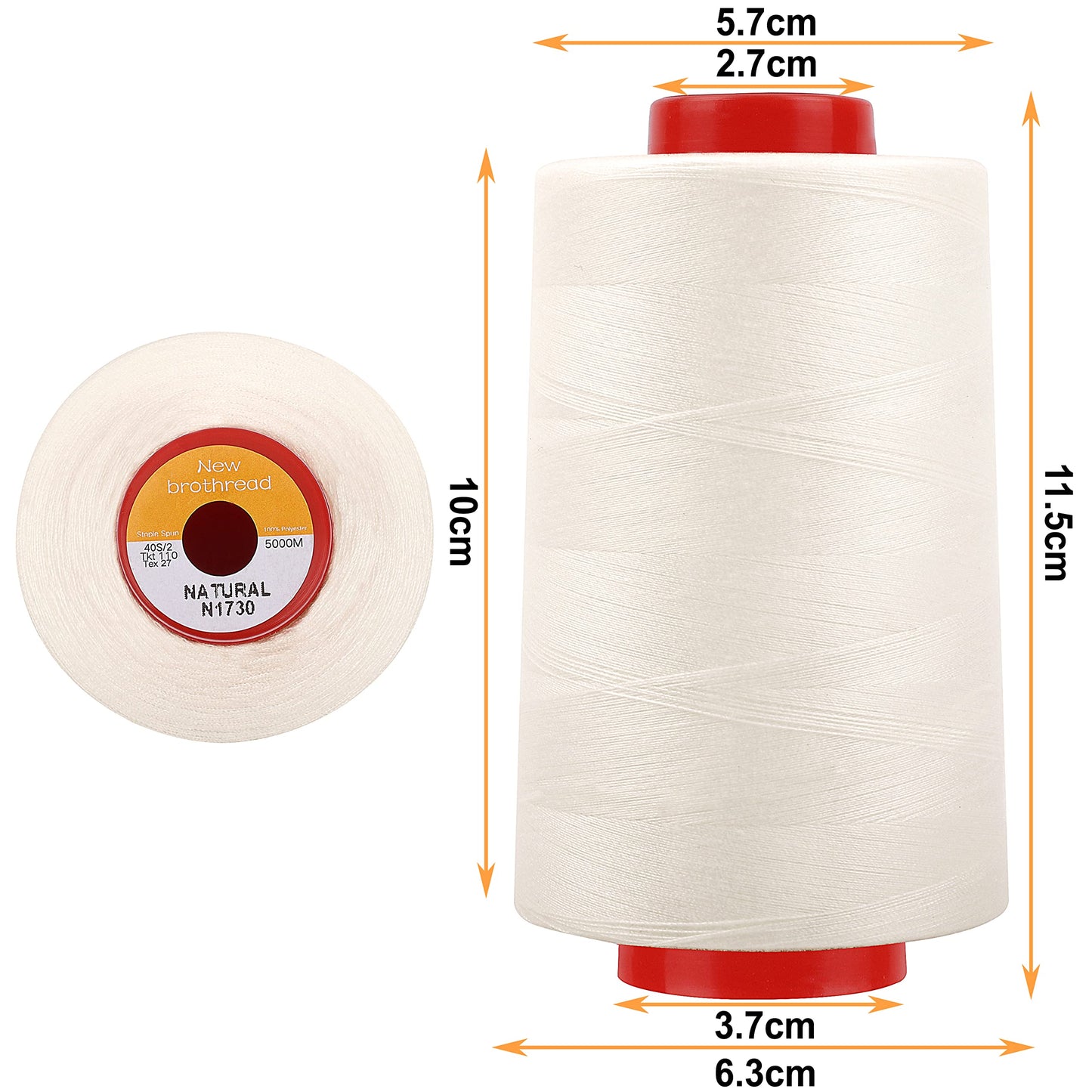 New brothread - 30 Options - 4 Large Cones of 5500Y (5000M) Each All Purpose Spun Polyester Thread 40S/2 (Tex27) for Serger, Overlock, Quilting, Piecing and Sewing - Natural